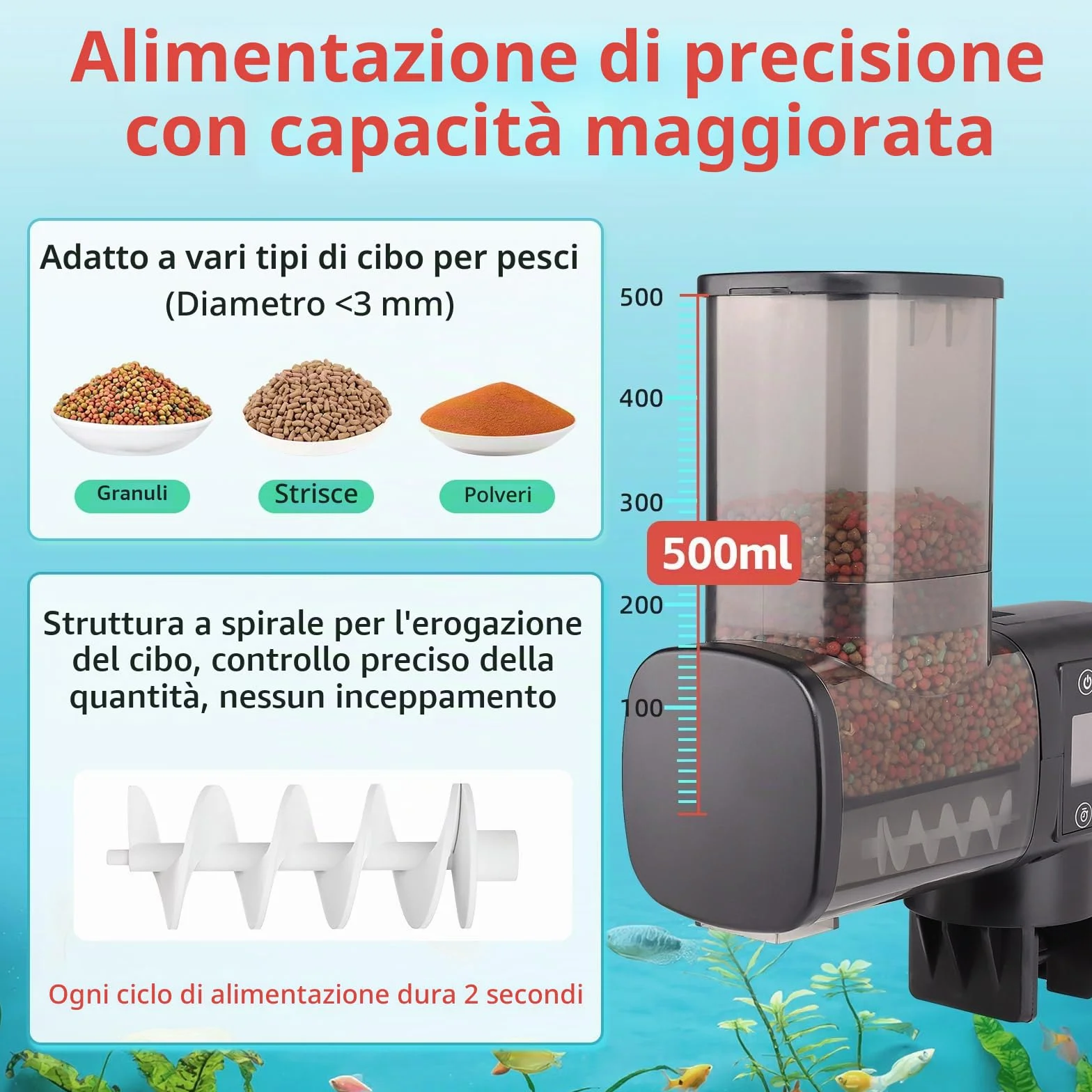 hygger Mangiatoia Automatica Acquario Pesci,500ml Alimentatore Automatico per Acquario con Display LCD Controller, Automatic Fish Feeder for Weekend Holiday(Battery Not Included)