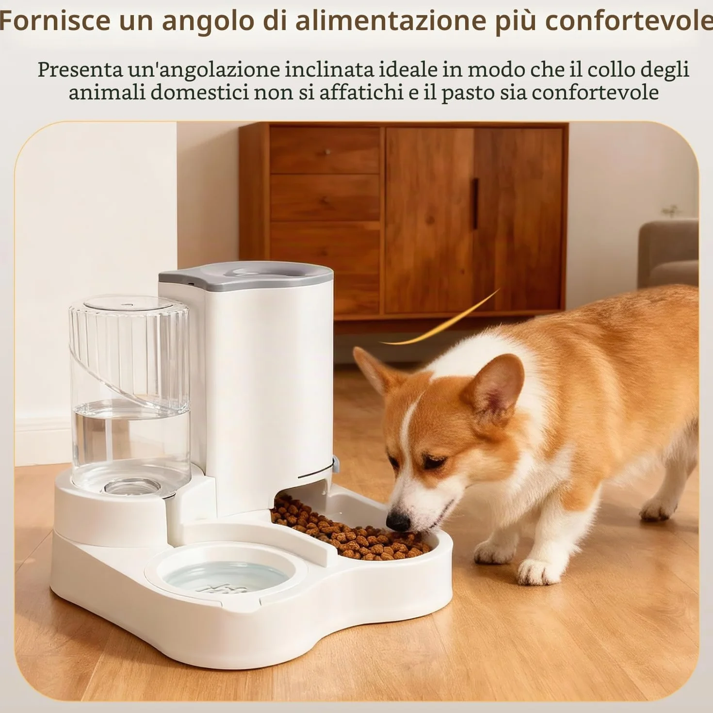 Nobleza Distributore per Gatti 2 in 1 con Fontana - Dispenser gravità Cibo 2.2L e Acqua 1L, Igienico Salvaspazio, Senza Elettricità, Design Moderno (Grigio)