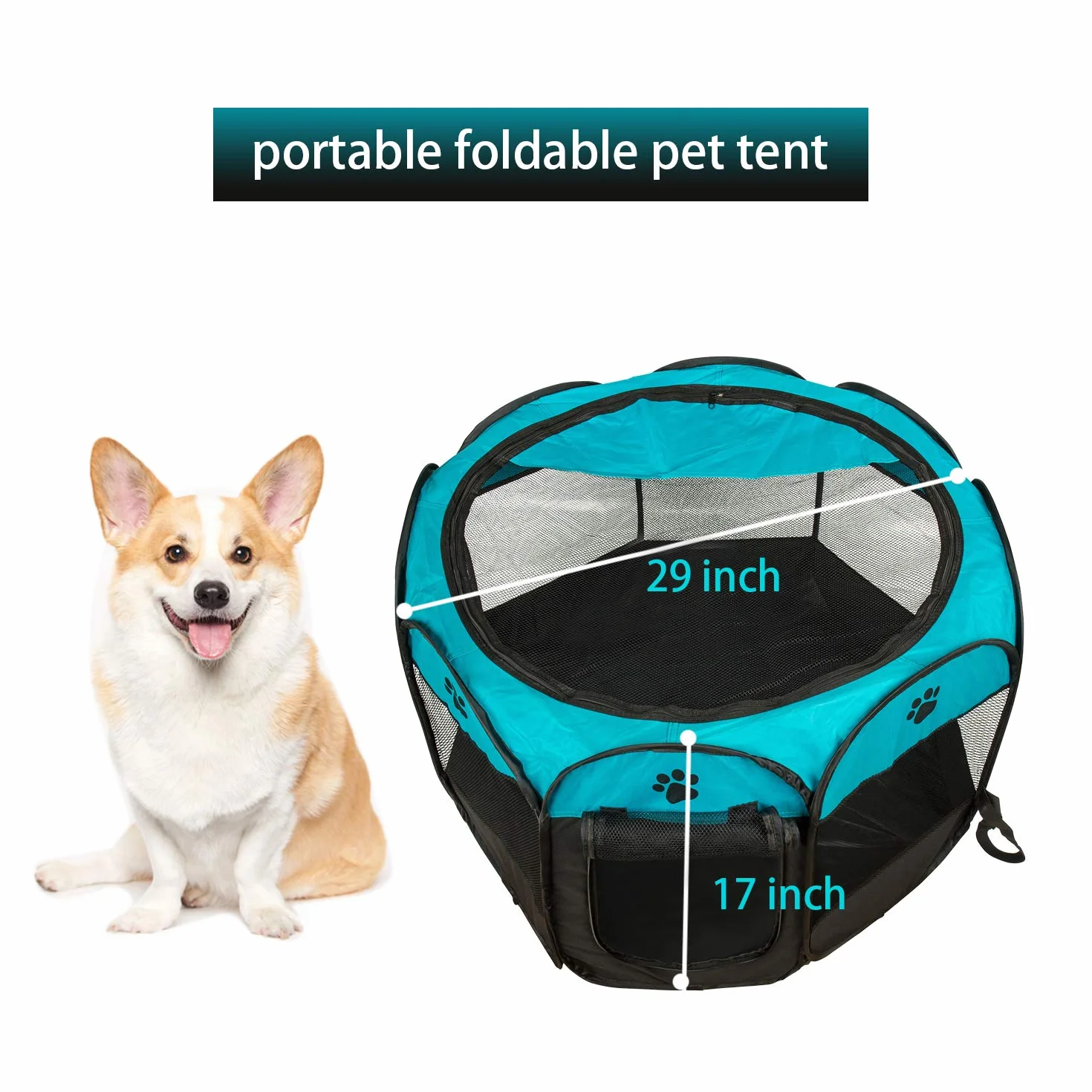 Recinto per Cani da Interno, Pieghevole e Portatile Kennel Cane,Gabbia per Cani,Usare all'Interno e all'Esterno,con Borsa di Trasporto,(Blu,S)