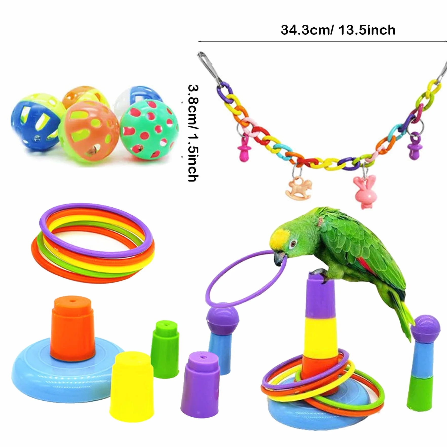 Allazone Giochi per Uccelli Pappagalli 17 Pezzi Giocattoli Gabbia Addestramento Pappagallo Cockatiel Love Birds Fringuelli