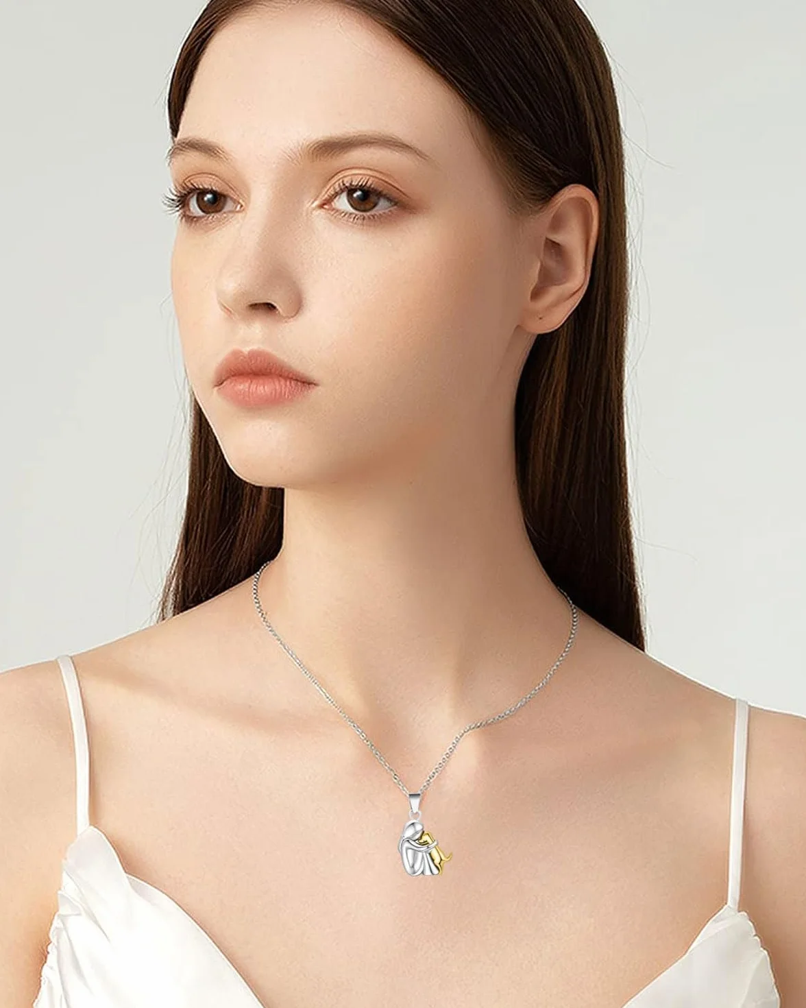 Collana con cane in argento sterling 925, ciondolo con abbraccio di cane e ragazza