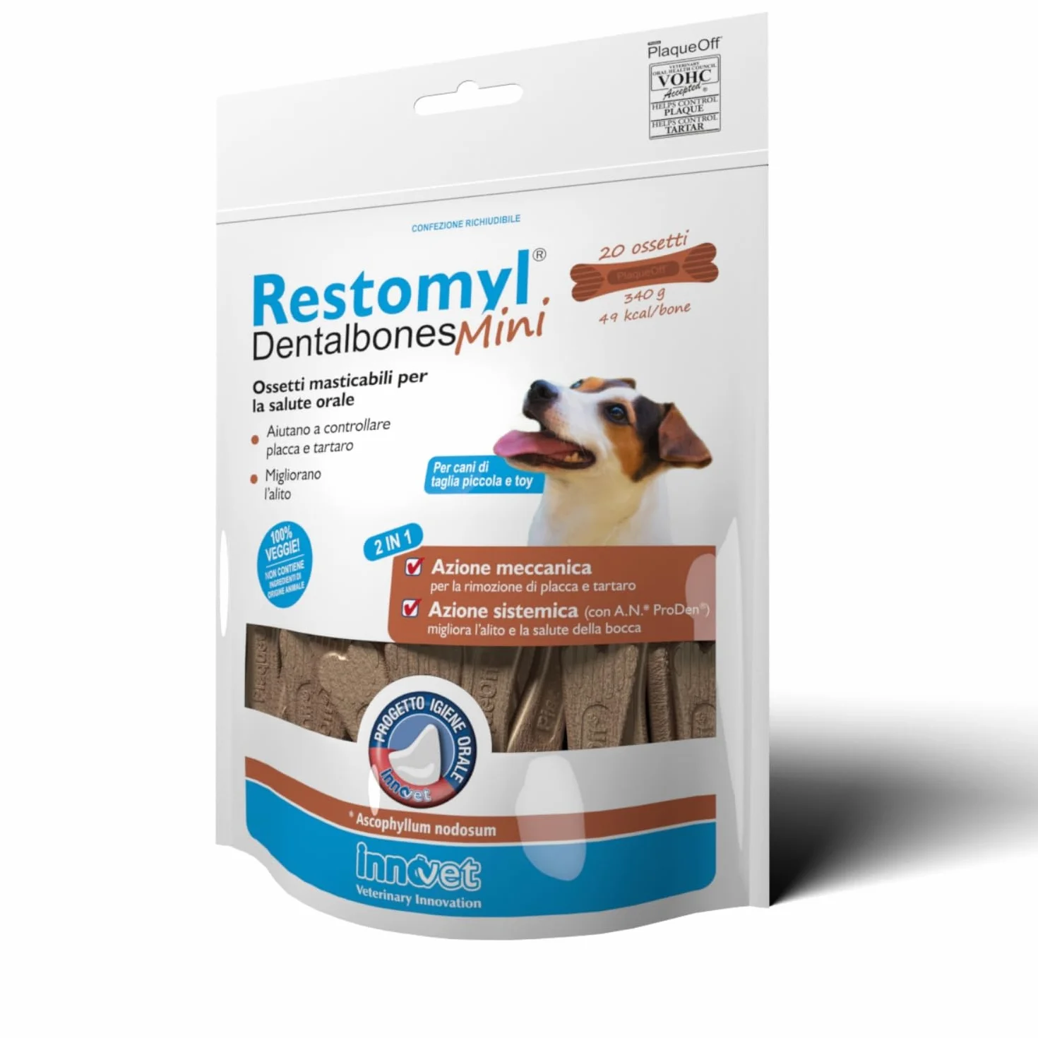 Restomyl Dentalbones Mini per Cani di Piccola Taglia e Toy - Supporto Nutrizionale, Migliora l'Alito e Aiuta a Controllare la Formazione di Placca e Tartaro - Pratici Ossetti Masticabili