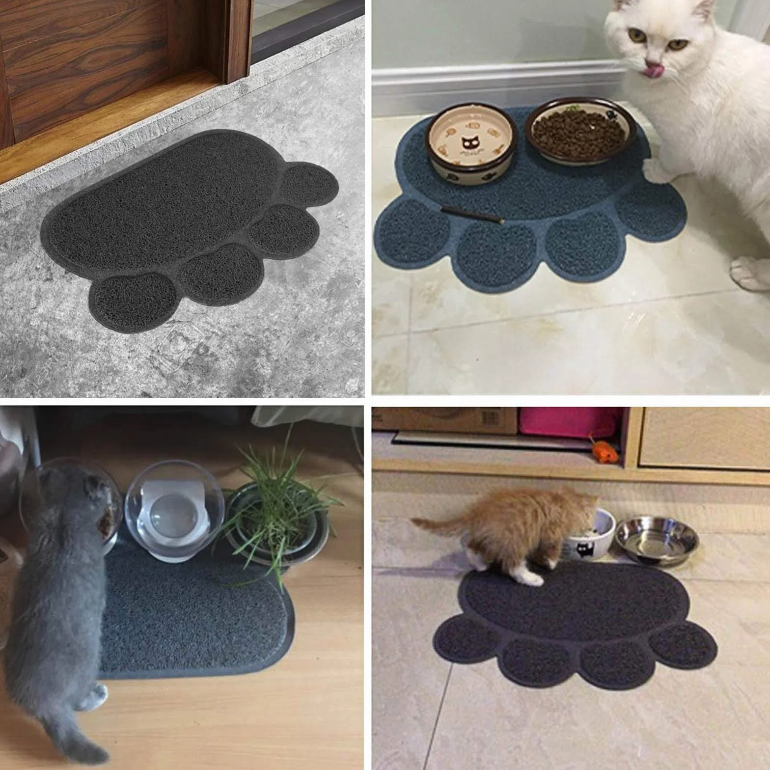 Tappetino di alimentazione antiscivolo e impermeabile per cani e gatti, 30 x 37 cm (grigio)