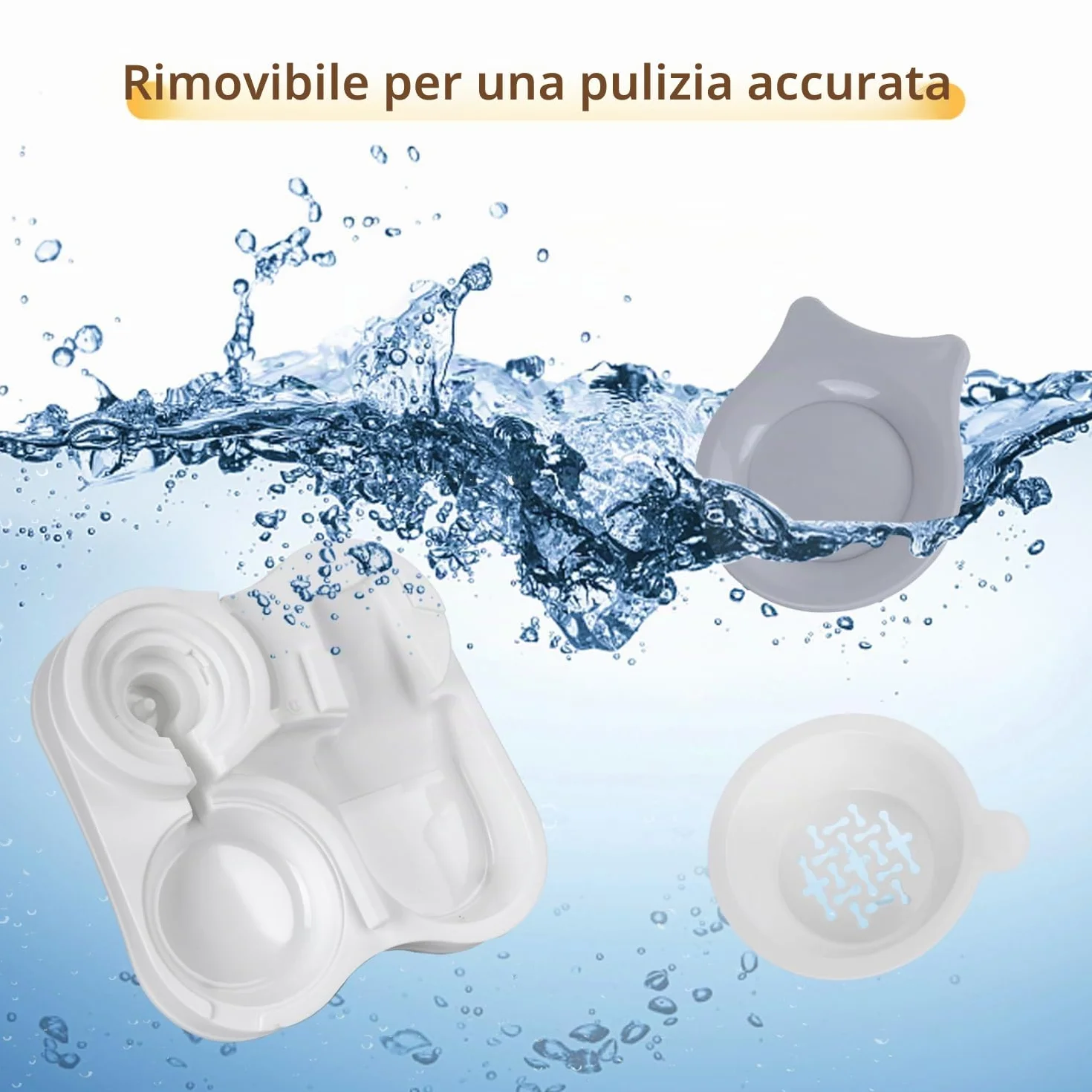 Nobleza Distributore per Gatti 2 in 1 con Fontana - Dispenser gravità Cibo 2.2L e Acqua 1L, Igienico Salvaspazio, Senza Elettricità, Design Moderno (Grigio)