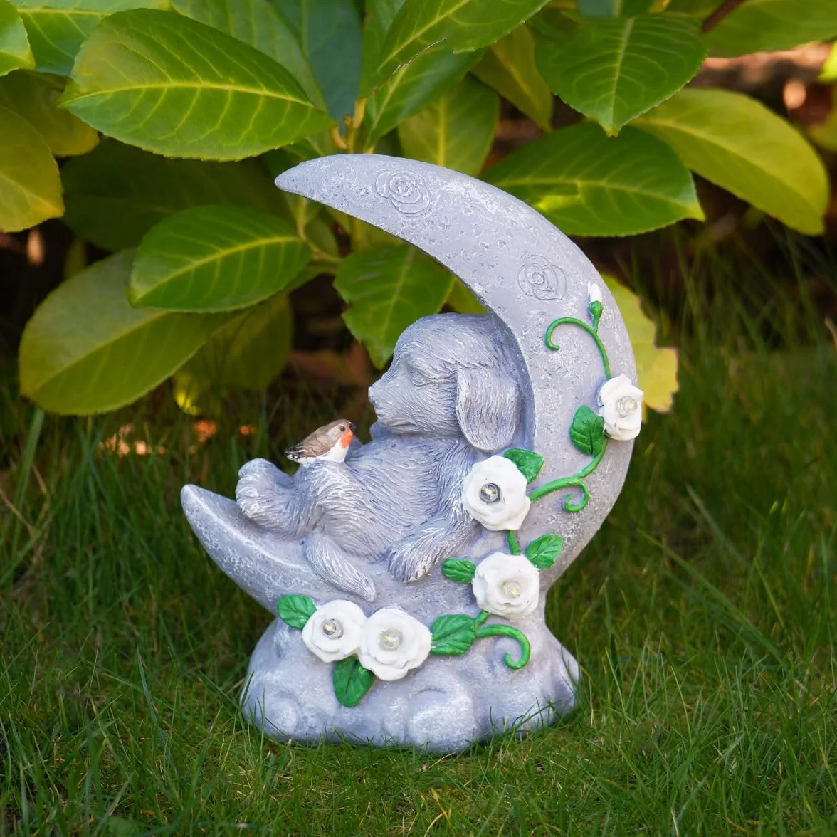 Lapide commemorativa con illuminazione LED solare a mezzaluna 19 cm per cane resistente agli agenti atmosferici