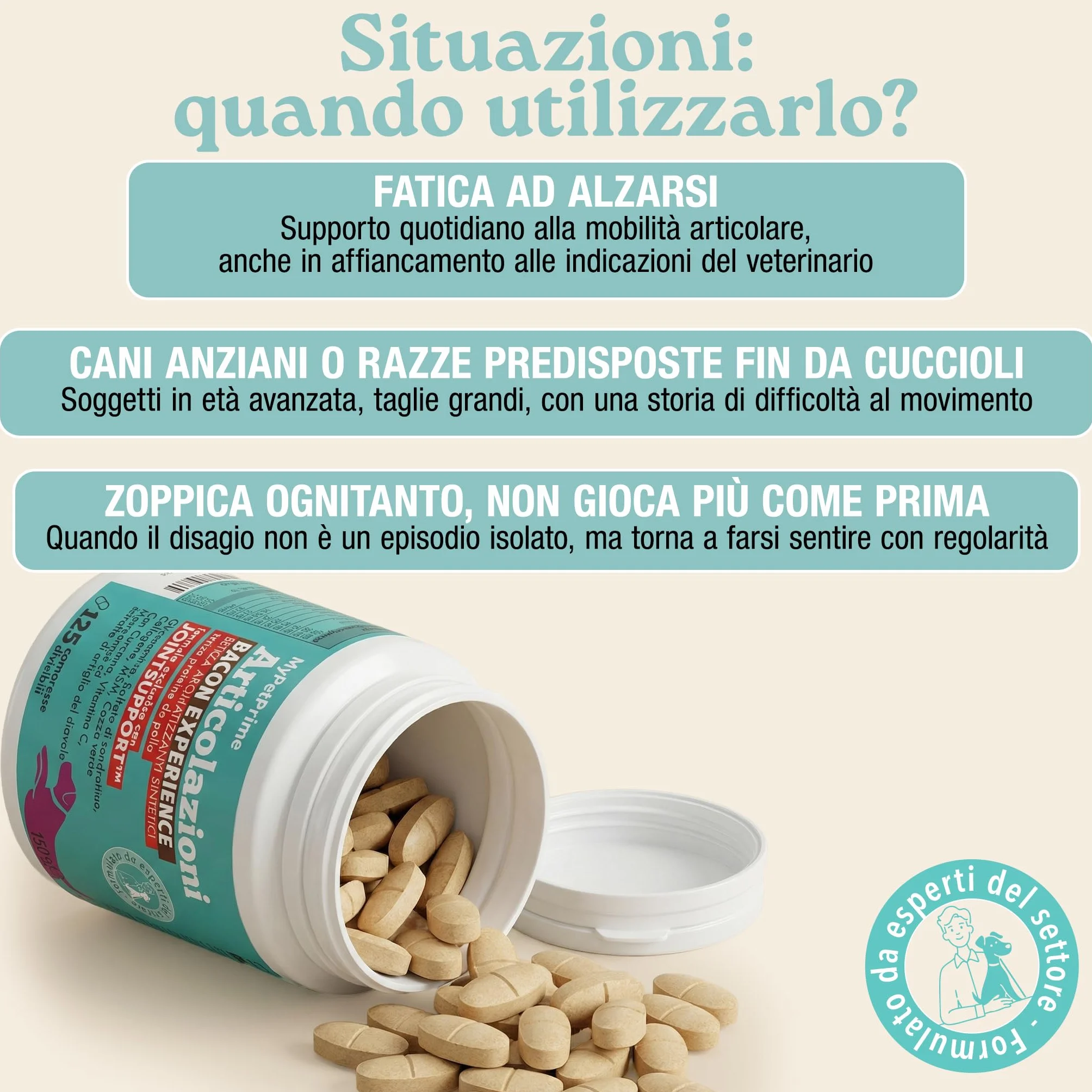 MyPetPrime Articolazioni Cane Mangime Complementare 125 Compresse | Nuova Formula JointSupport con MSM, Polvere di Cozza Verde, Glucosamina, Condroitina e Artiglio del Diavolo