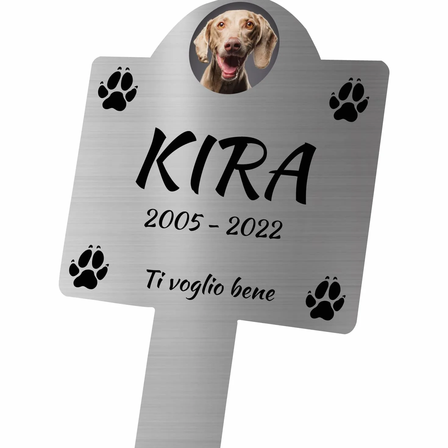 GFD Targhetta commemorativa da Giardino per Animali Domestici. Uso Esterno, Personalizzabile, Impermeabile. Mis 25x12 cm (Argento)