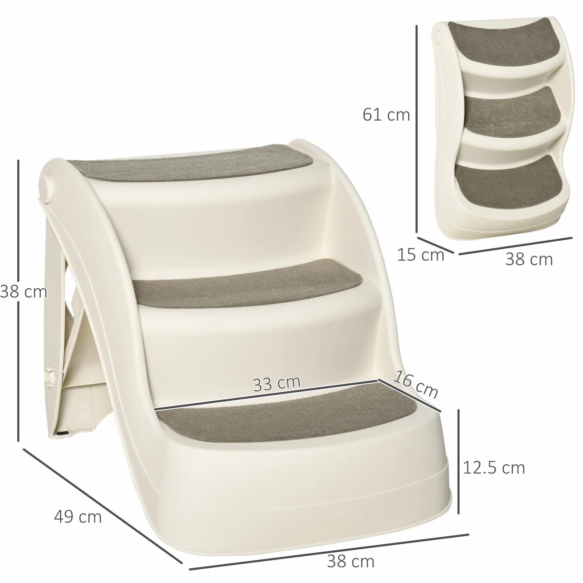 PawHut Scaletta per Cani Pieghevole 3 Gradini Antiscivolo 49x38x38 cm Beige