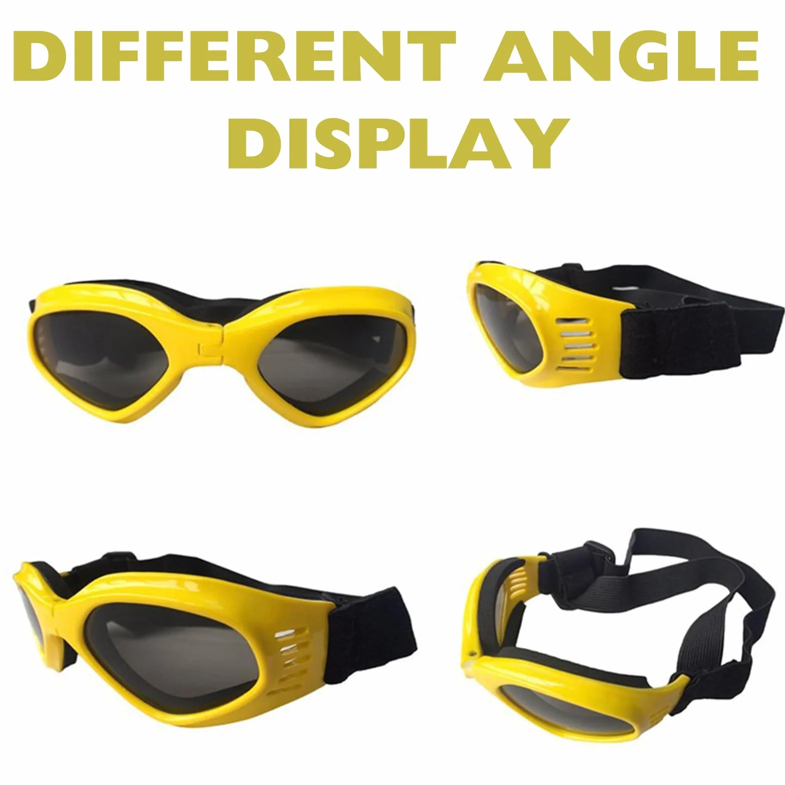 Occhiali per Cani Taglia Piccola, Pieghevole Occhiali da Sole per Cani e Gatti, Protezione UV, Regolabile, con Collari per Pet, Giallo