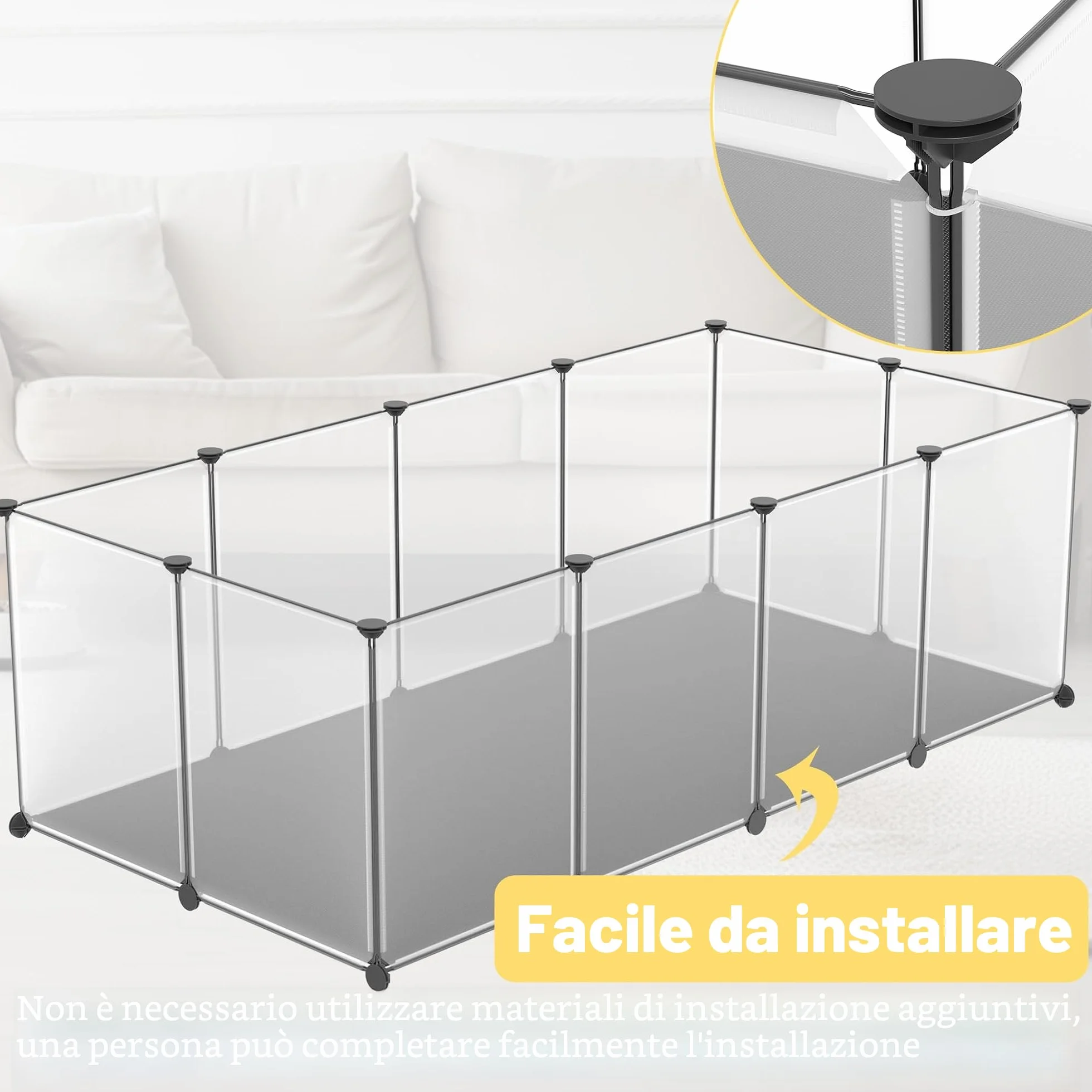UISEBRT Recinzione libera con base e tappetino impermeabile confortevole, set da 12 pezzi, box modulare, 143 x 73 x 46 cm, per piccoli animali e cuccioli, box per cani, gabbia per conigli, recinto per