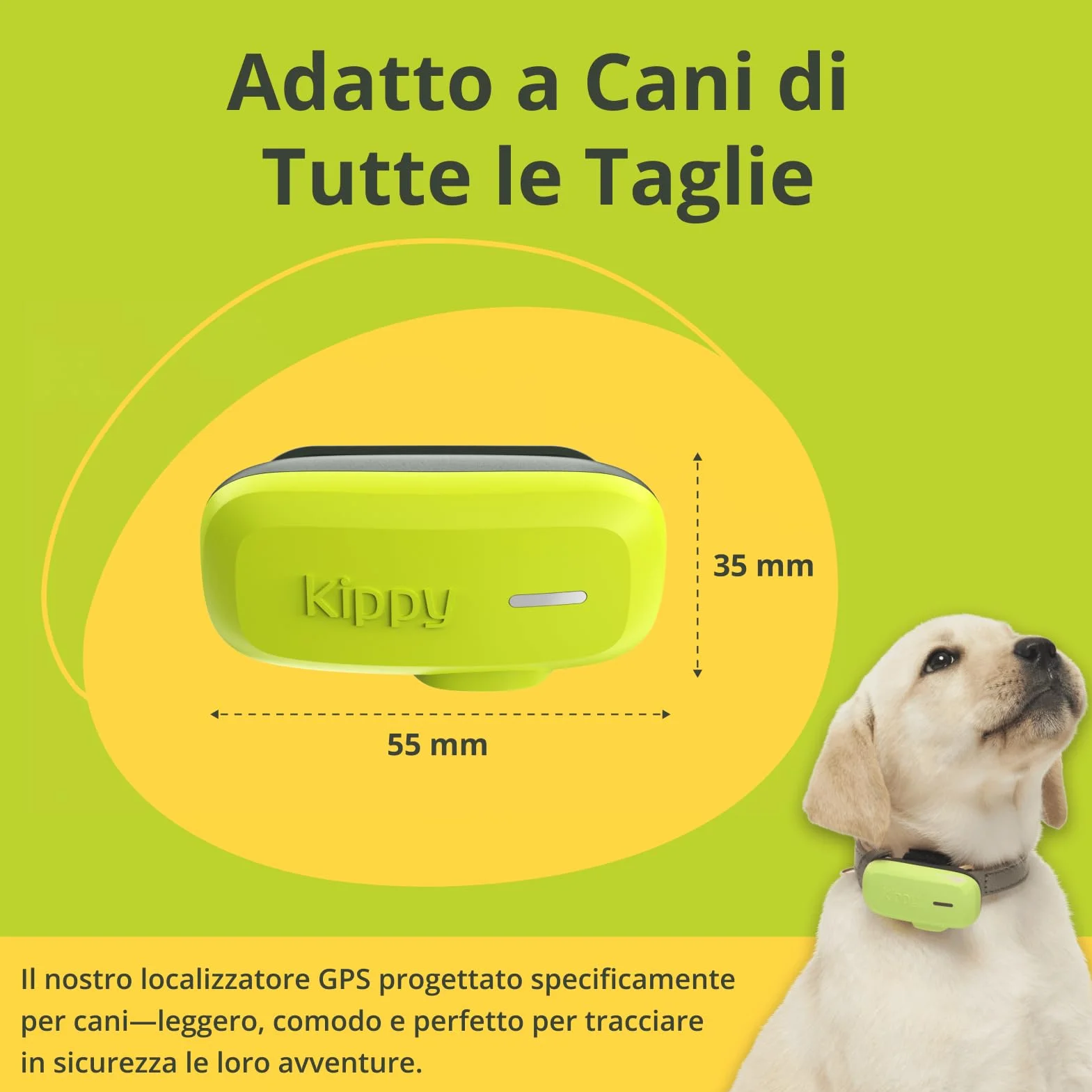 Kippy DOG | GPS per Cani - Localizzatore per Cani Impermeabile con GPS per Collare - Tracker di Attività e Salute del Tuo Cane, con Recinto Virtuale e Notifiche - Colore Verde