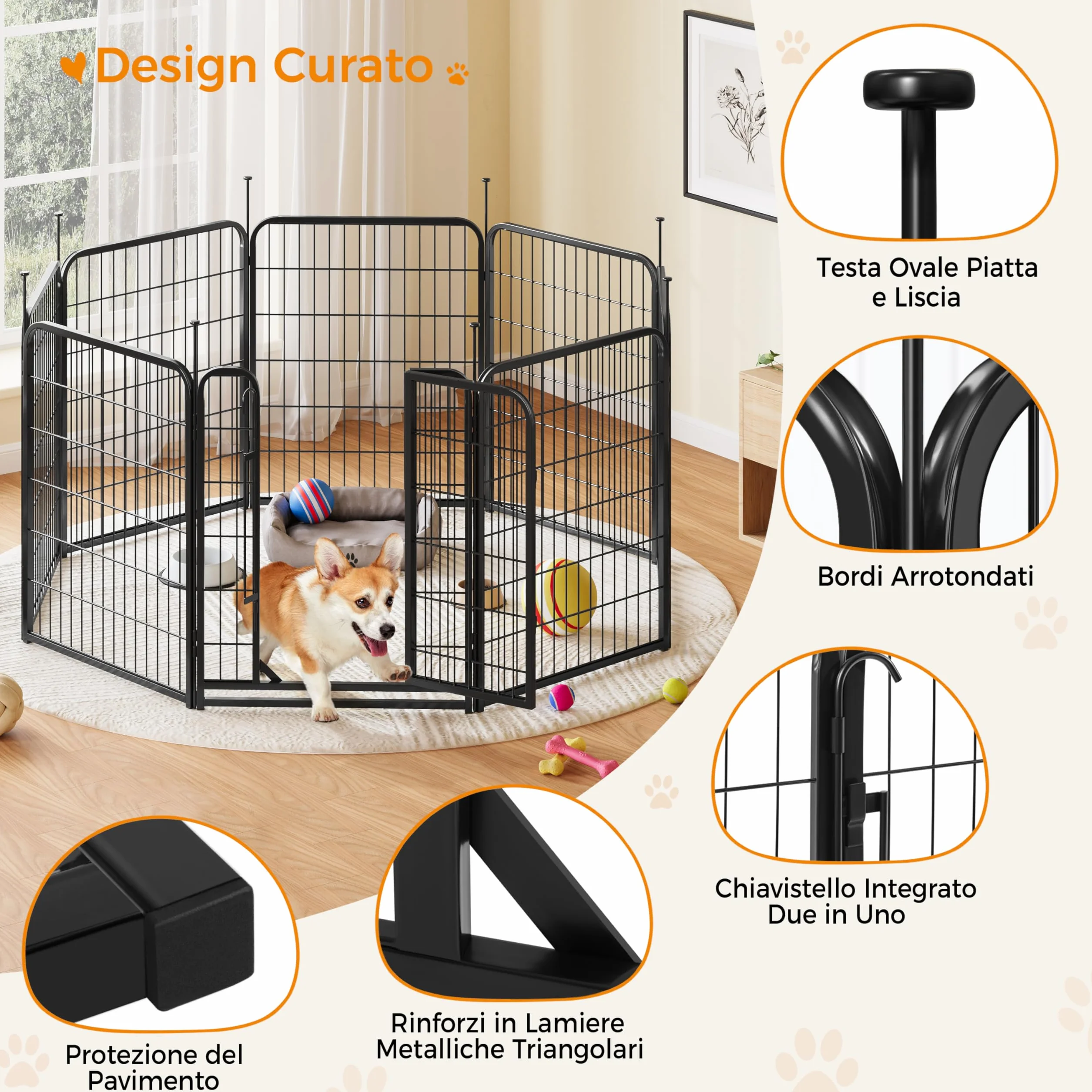 Yaheetech Recinto per Cani Cuccioli Conigli Gatti Ferro 65x80 cm Pieghevole e Portatile 8 pz
