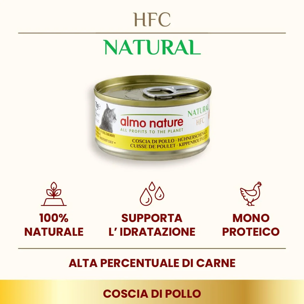 Almo Nature HFC Natural Alimento Umido per Gatti - Coscia di Pollo - Confezione da 420 g (6 x 70 g)