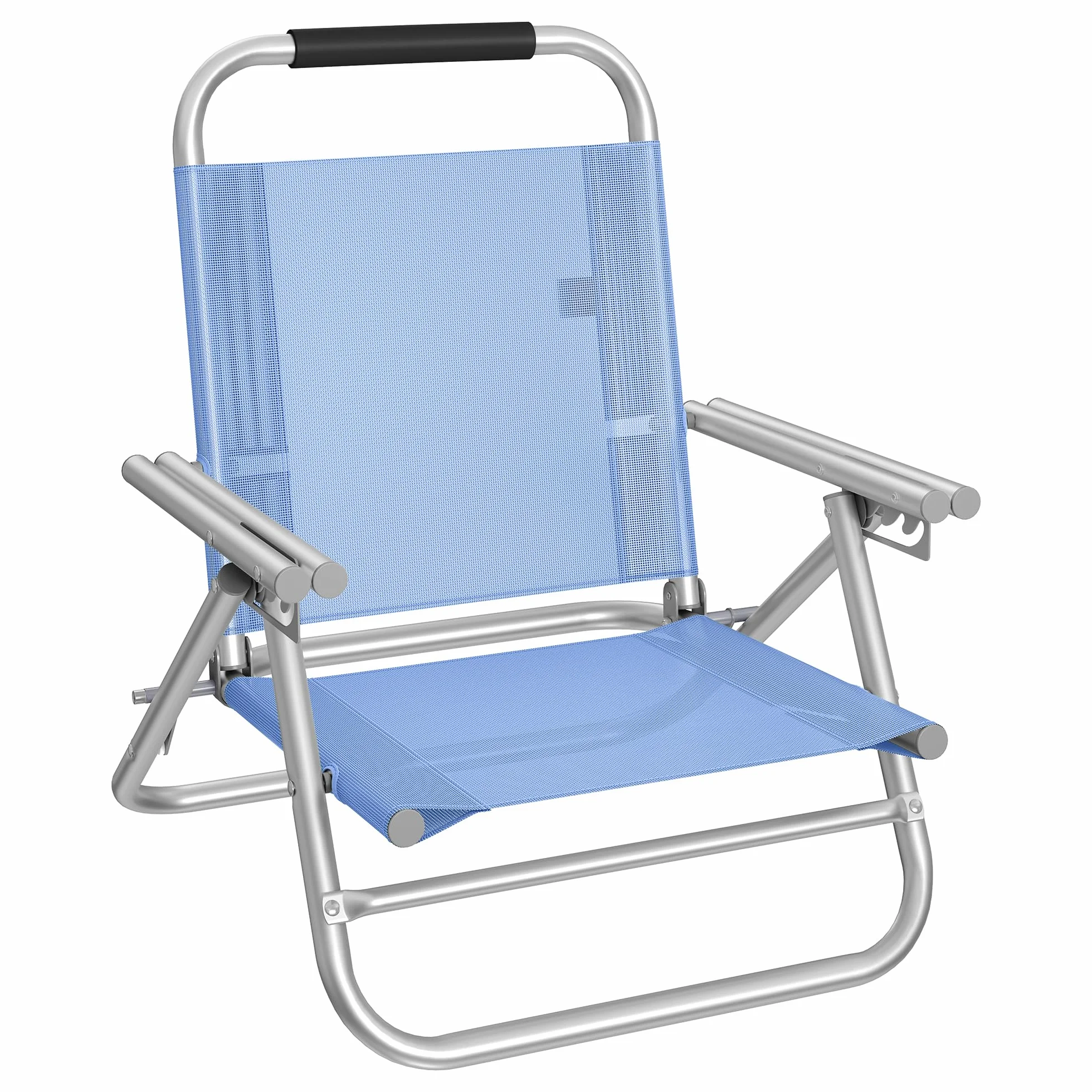 SONGMICS Sedia da Spiaggia, Sedia Pieghevole Portatile, Schienale Regolabile a 4 Angoli, con Braccioli, Traspirante e Confortevole, Poltrona da Campeggio, Blu GCB65BU