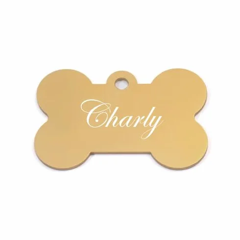 Medaglietta per Animali in Alluminio Annodizzato per Cane o Gatto, Forma Osso 4cm, Incisione Personalizzata