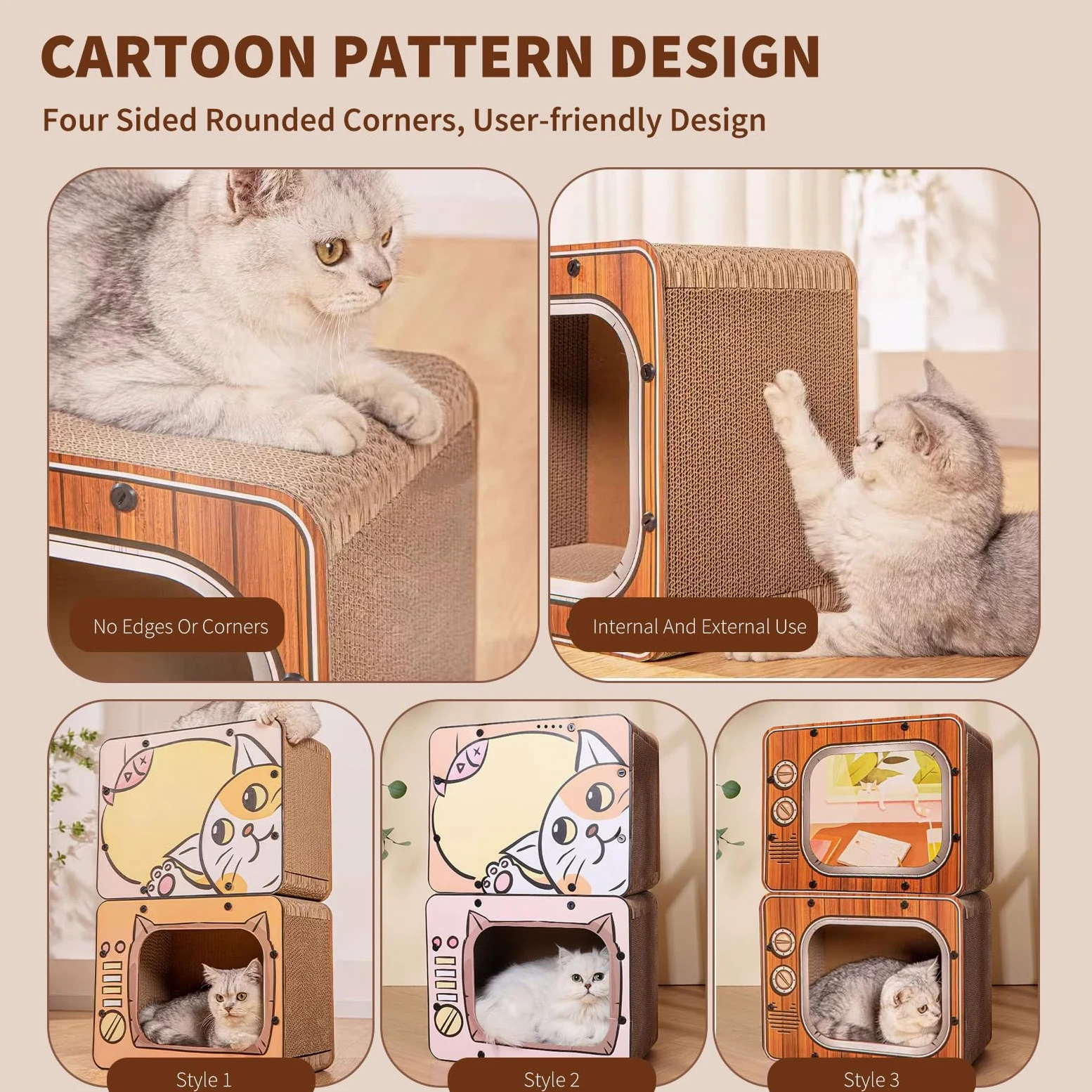 PETCUTE 3 in 1 Tiragraffi per Gatti Cartone,Graffiatoio in Cartone Ondulato Vintage,TV Radio a Forma di Graffiatoio per Gatti Cartone con Fondo Antiscivolo,per Proteggere Mobili,Rosa