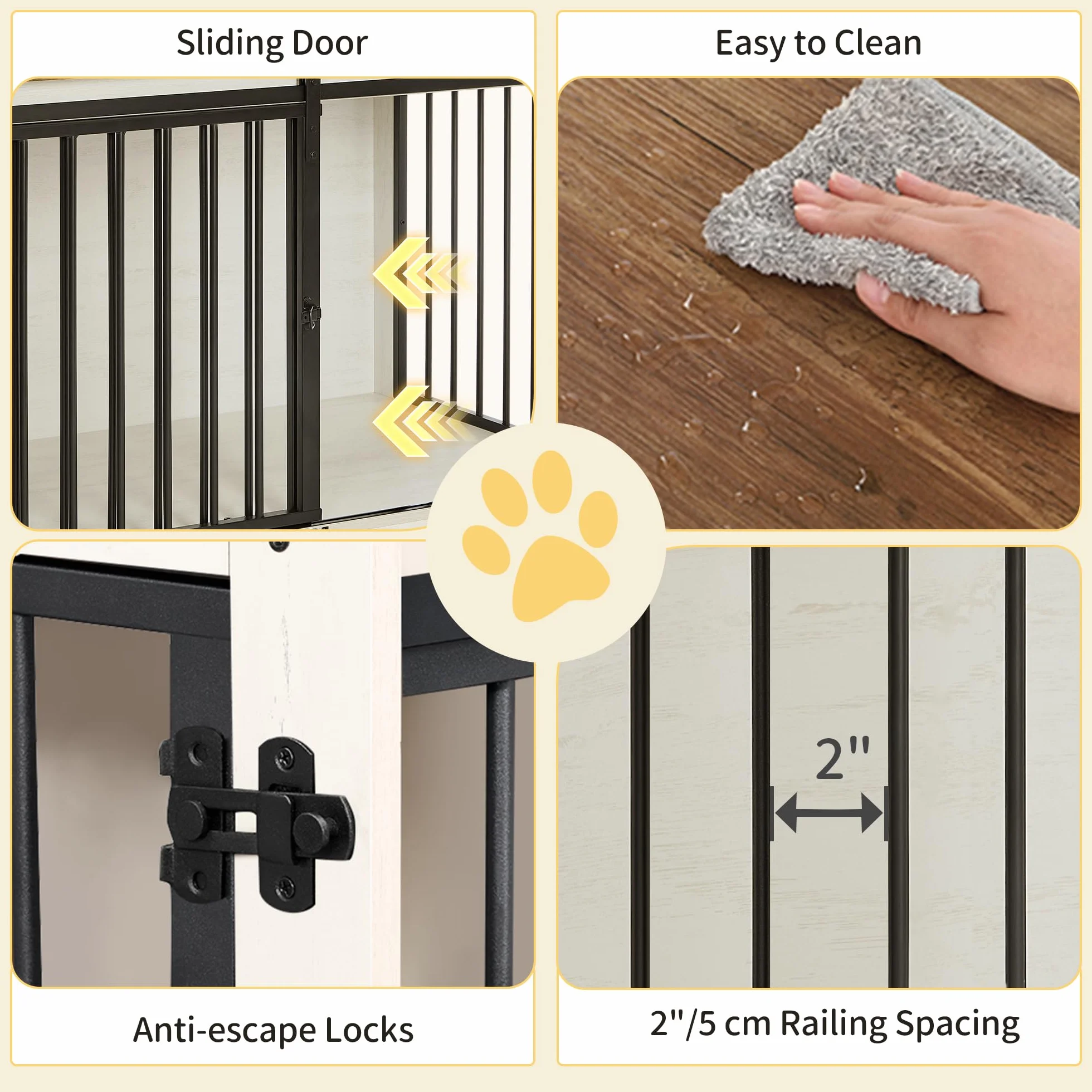 Hzuaneri 100cm Gabbia per Cani, Nicchia Moderna, 2 porte, 60 x 100 x 68 cm, Bianco e Marrone