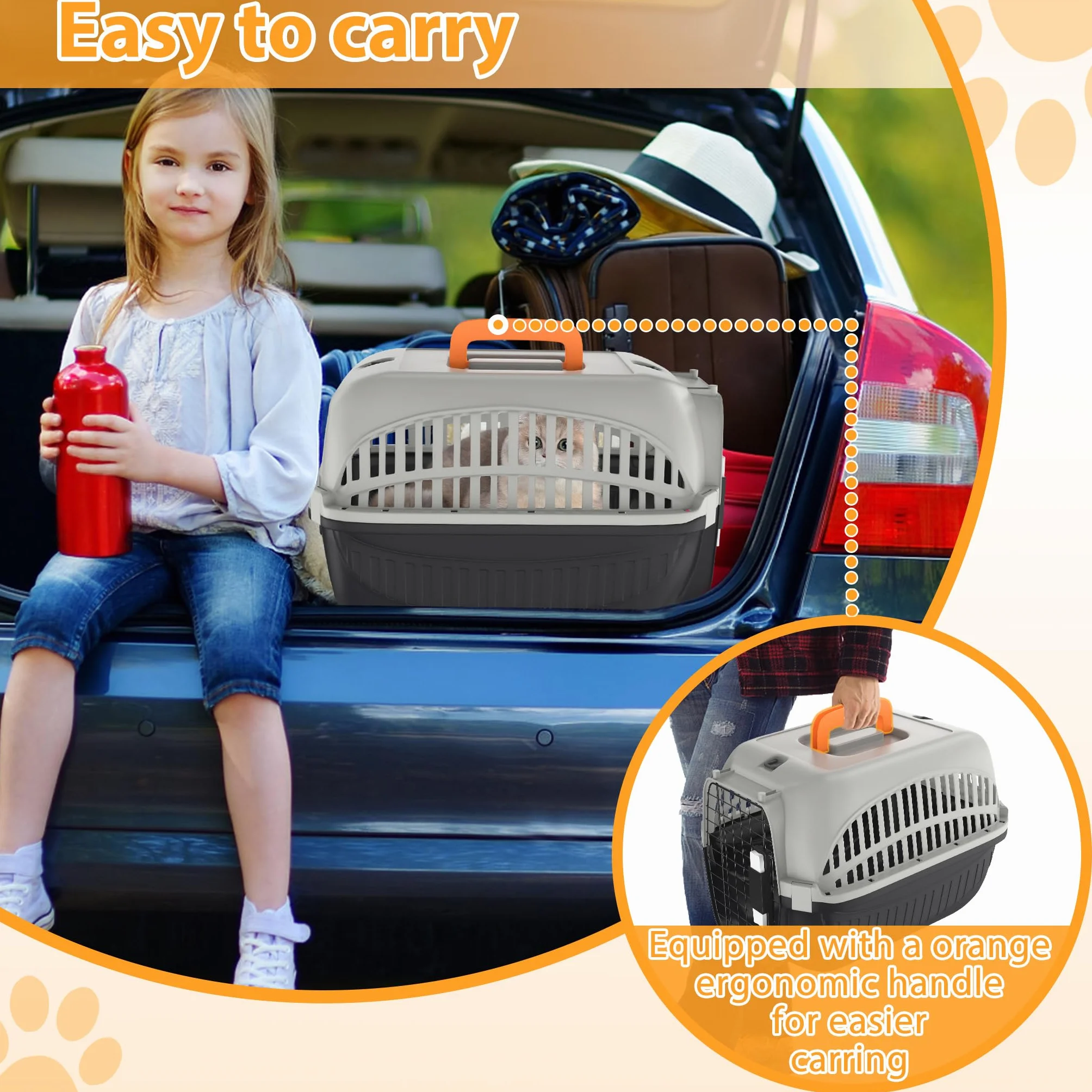 FIVMEN Trasportino per cani e gatti, 48 x 32 x 32 cm, in plastica con porta in ferro e prese d'aria
