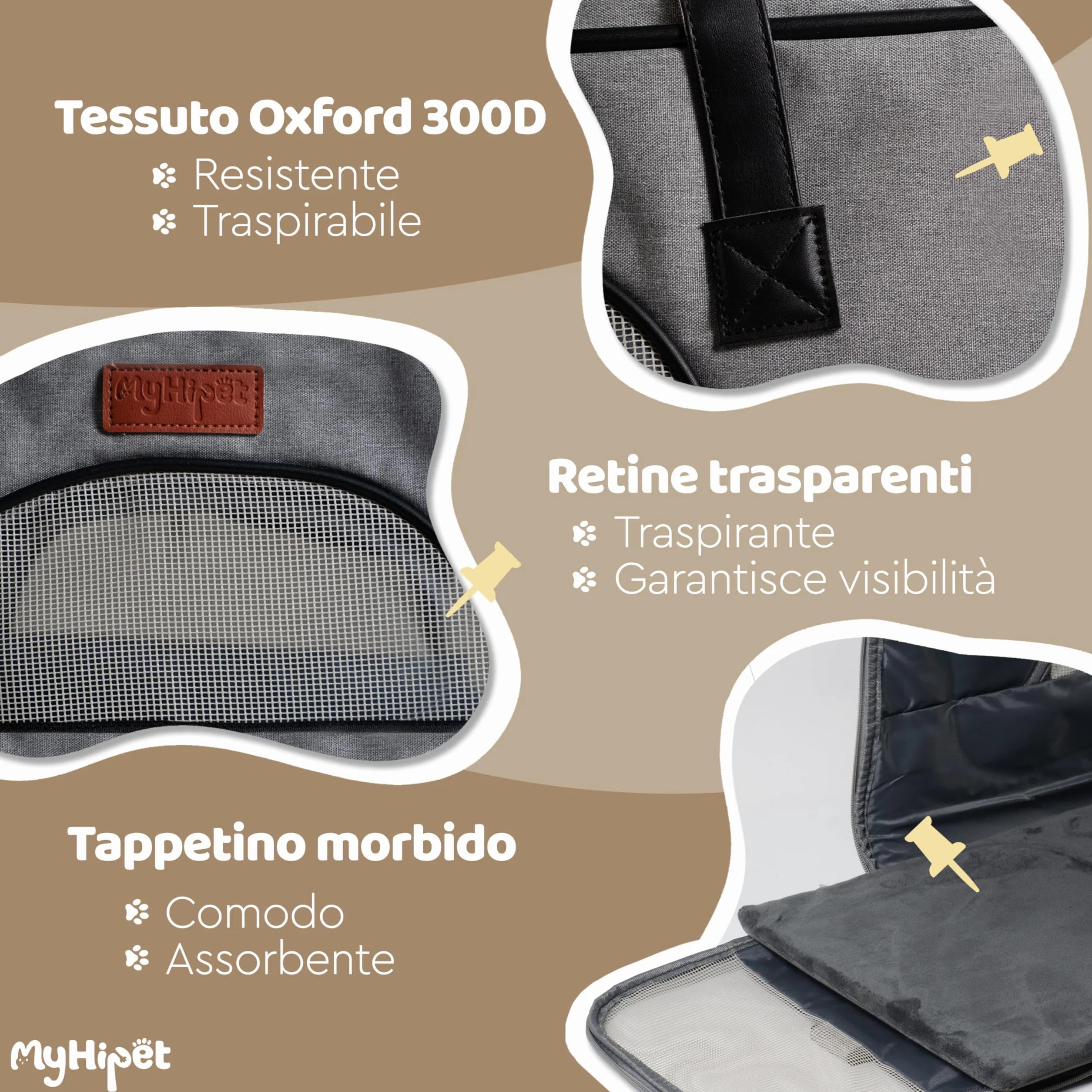 Trasportino per Gatti e Cani Grande in Oxford 300D - Trasportino per cani Auto Ideale anche per Viaggi Aerei - Misura 48x28x30 cm (Grigio)