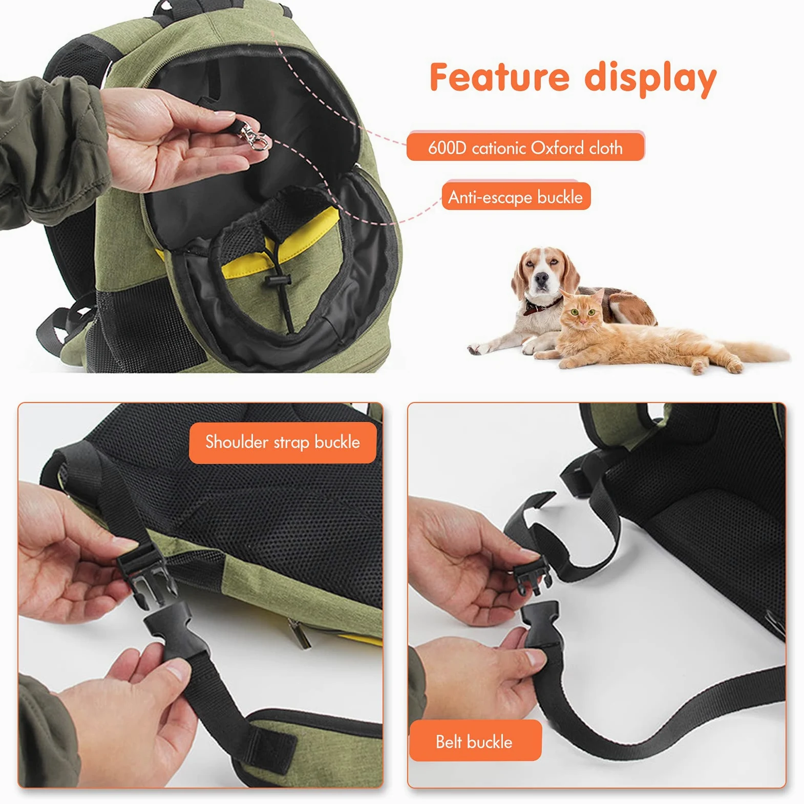 PETCUTE Zaino Porta Cane,Traspirante Zaino per Animali Domestici,Zaino per Cani a Doppia Spalla con Pad Rimovibile,Testa Fuori Borsa per Cani con Tracolla Regolabile e Cordoncino