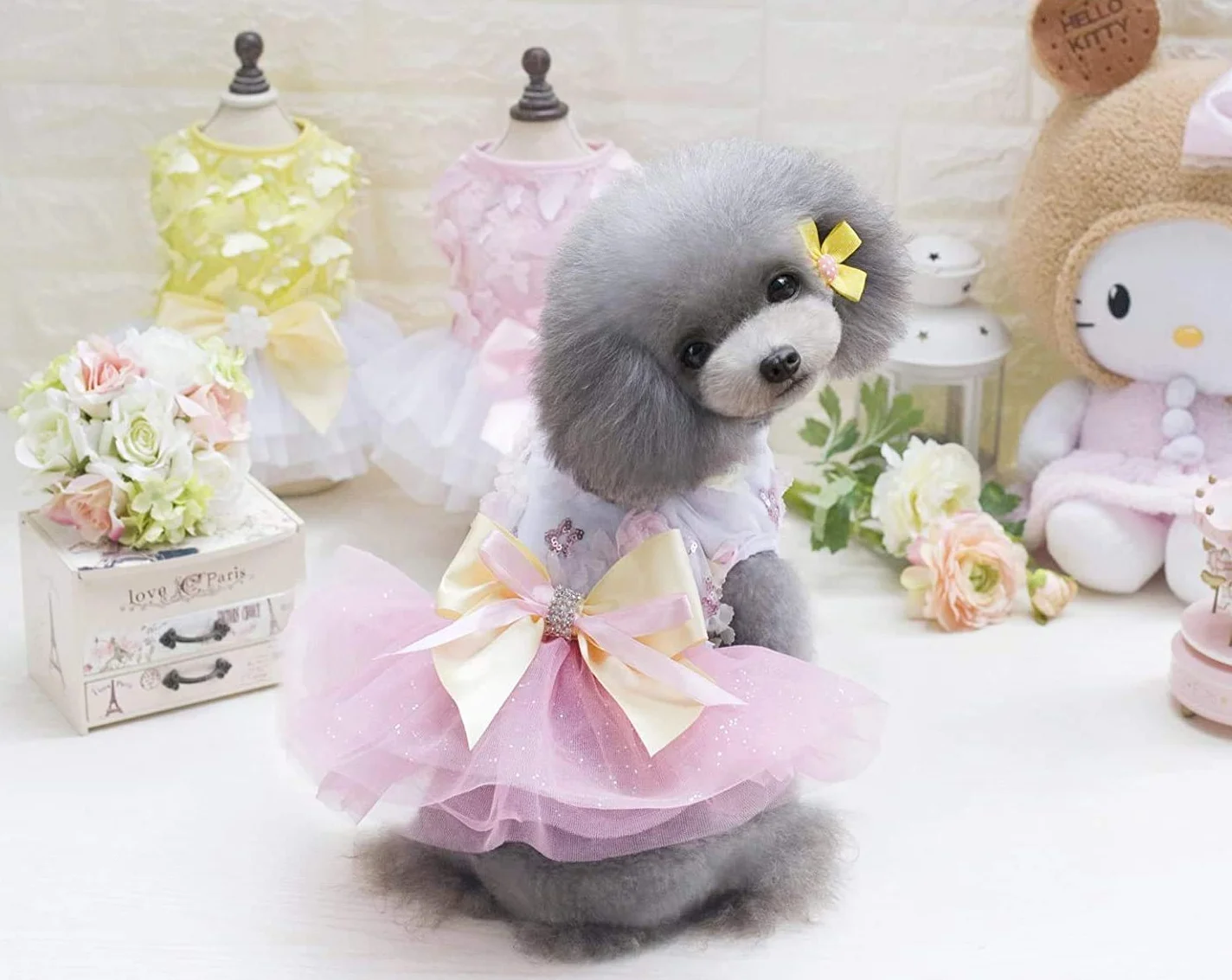 Abito da Cane Gonna da Cucciolo Abiti da Principessa Tutù Abito da Sposa in Pizzo di Lusso con Fiocco per Ragazza Cane di Piccola Taglia S Rosa