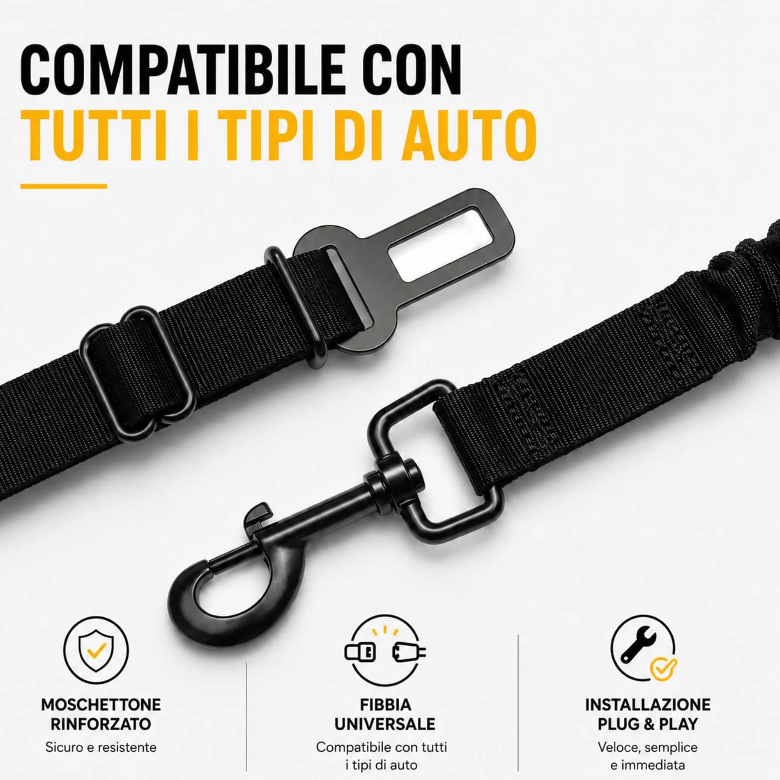 MORELOW Cintura Auto Per Cani - Cintura di Sicurezza per Cani Elastica Anti Shock che Riduce gli Strappi - Regolabile con Gancio Rinforzato - Compatibile con Tutte le Auto