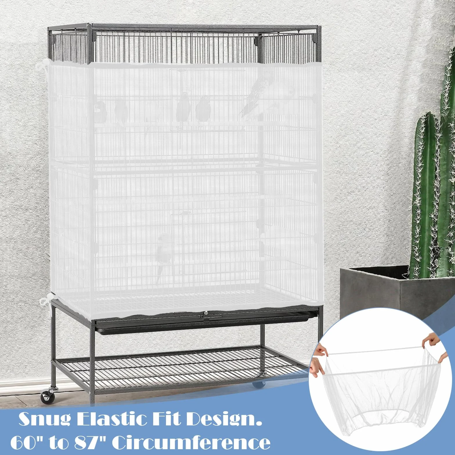 Trinkrittey Rete protettiva per gabbia per uccelli extra grande, universale, in rete di nylon, adatta per gabbie quadrate rotonde