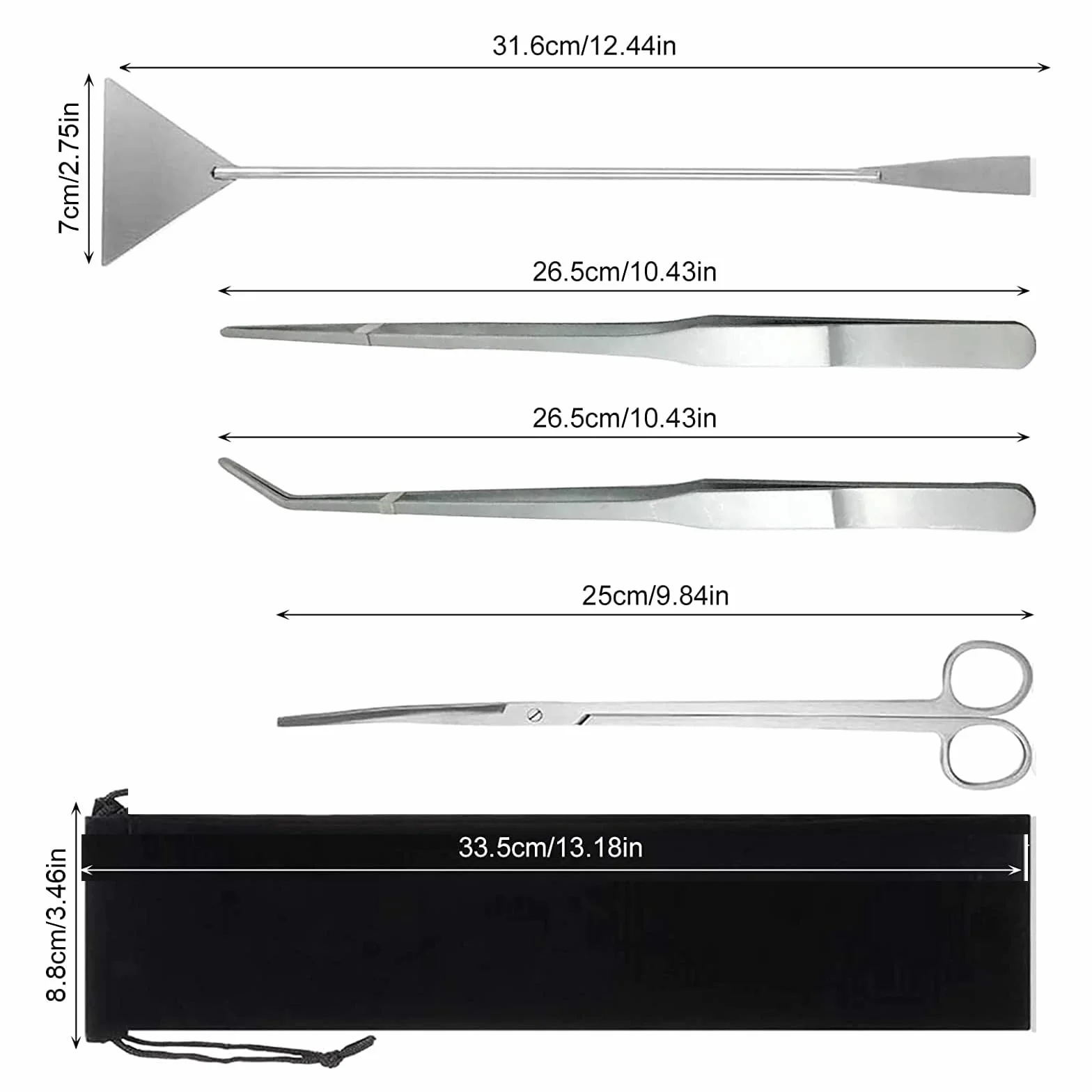 Set di Attrezzi per Acquario in Acciaio Inox 4 in 1 Pinzette Forbici Spatola