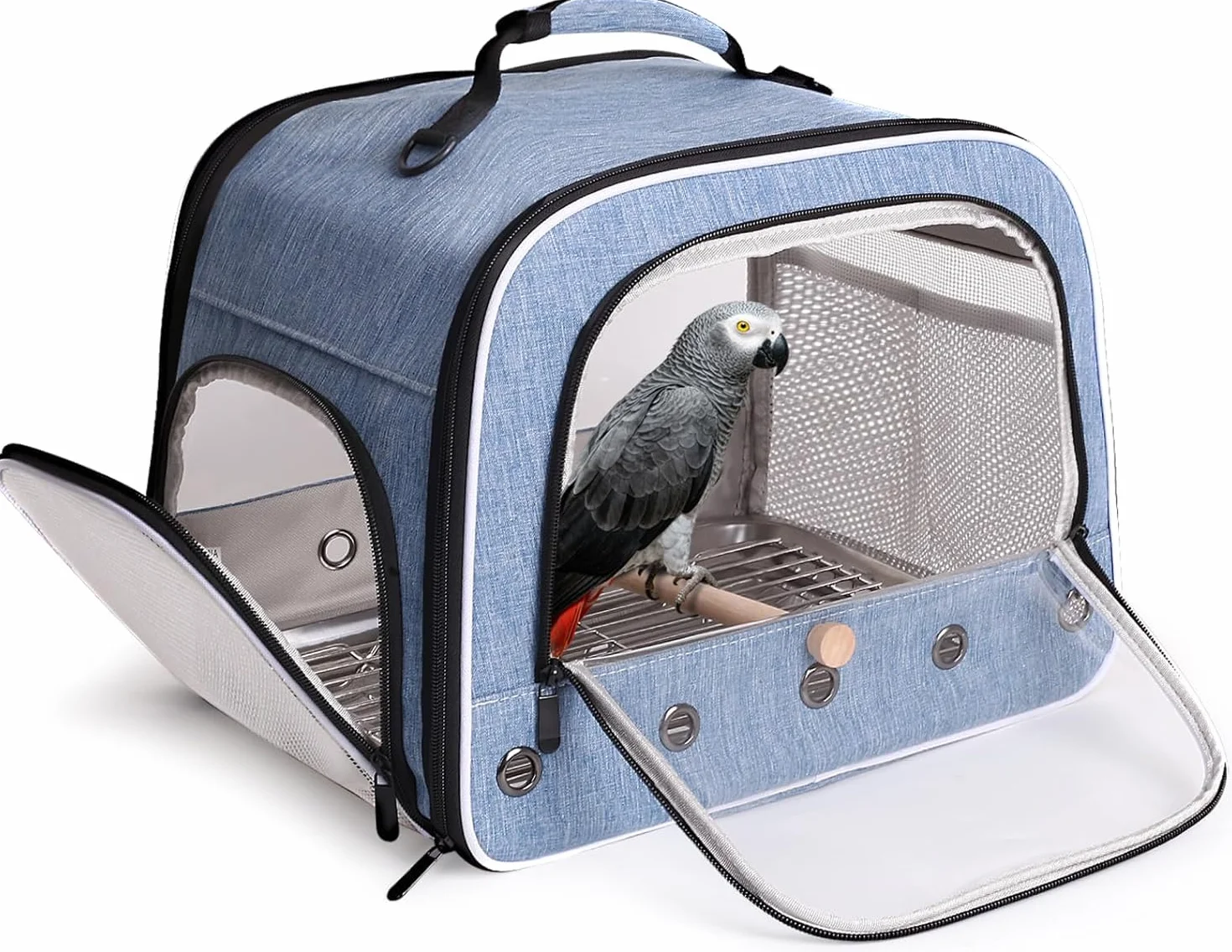 Trasportino per uccelli per il trasporto di pappagalli di grandi dimensioni, borsa portatile con vassoio in metallo e griglia per uccelli medi e grandi come il grigio africano, calopsita e pappagallo