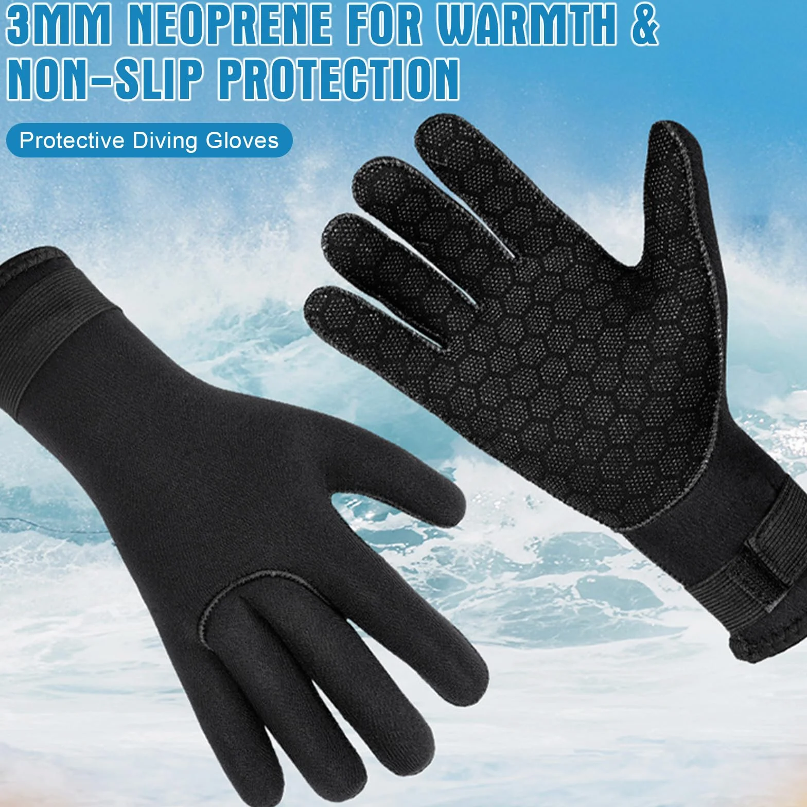 Risipu Guanti in neoprene da 3 mm per uomo e donna, termici, antiscivolo, con cinturino da polso regolabile, ideali per immersioni, snorkeling, kayak, surf e nuoto in acqua fredda