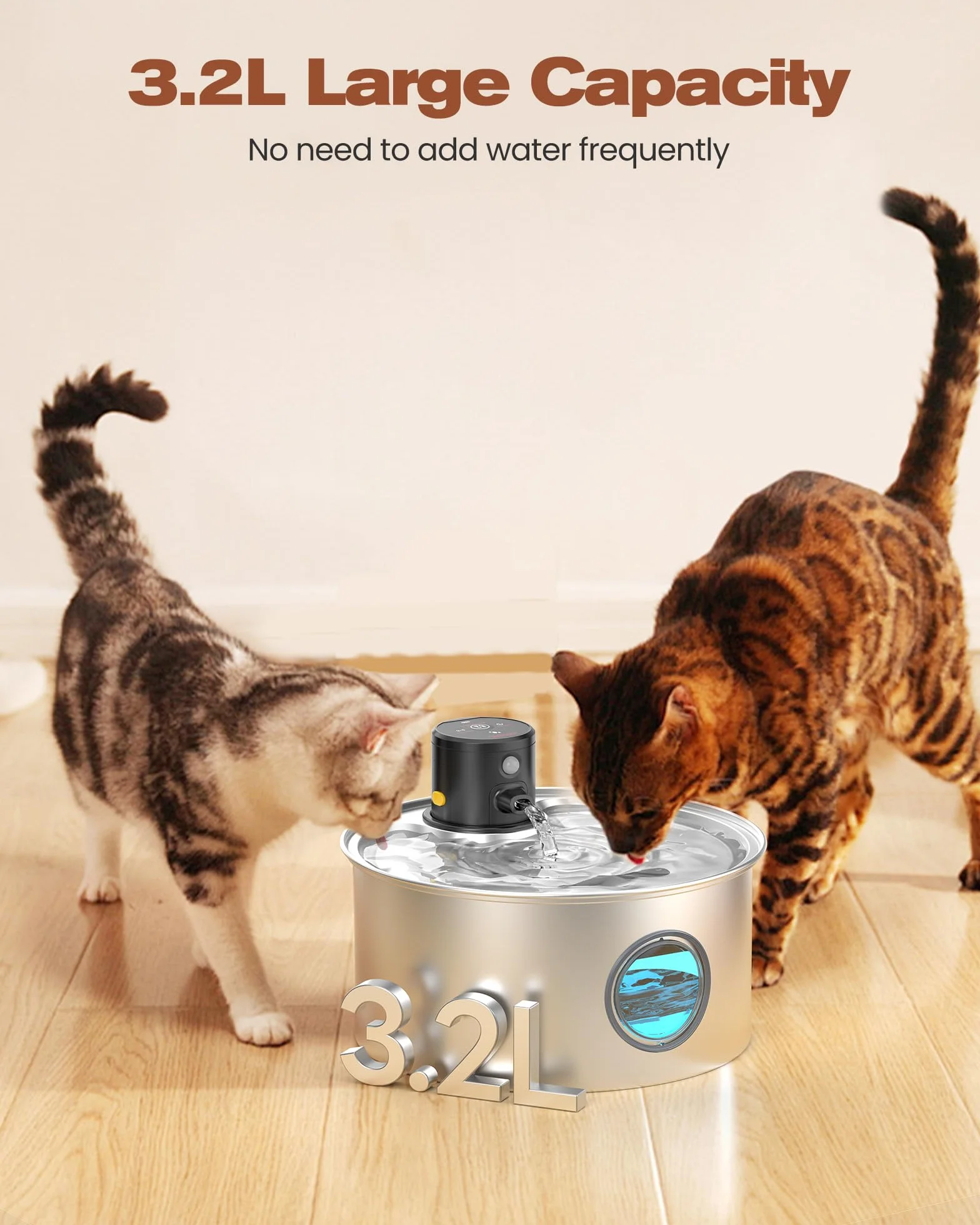 Fontanella per Gatti senza Fili: Dispenser Acqua con Sensore di Movimento - Distributore a Batteria Ricaricabile - 3.2L Abbeveratoio senza Cavo - con 6 Filtro + 3 Spugna