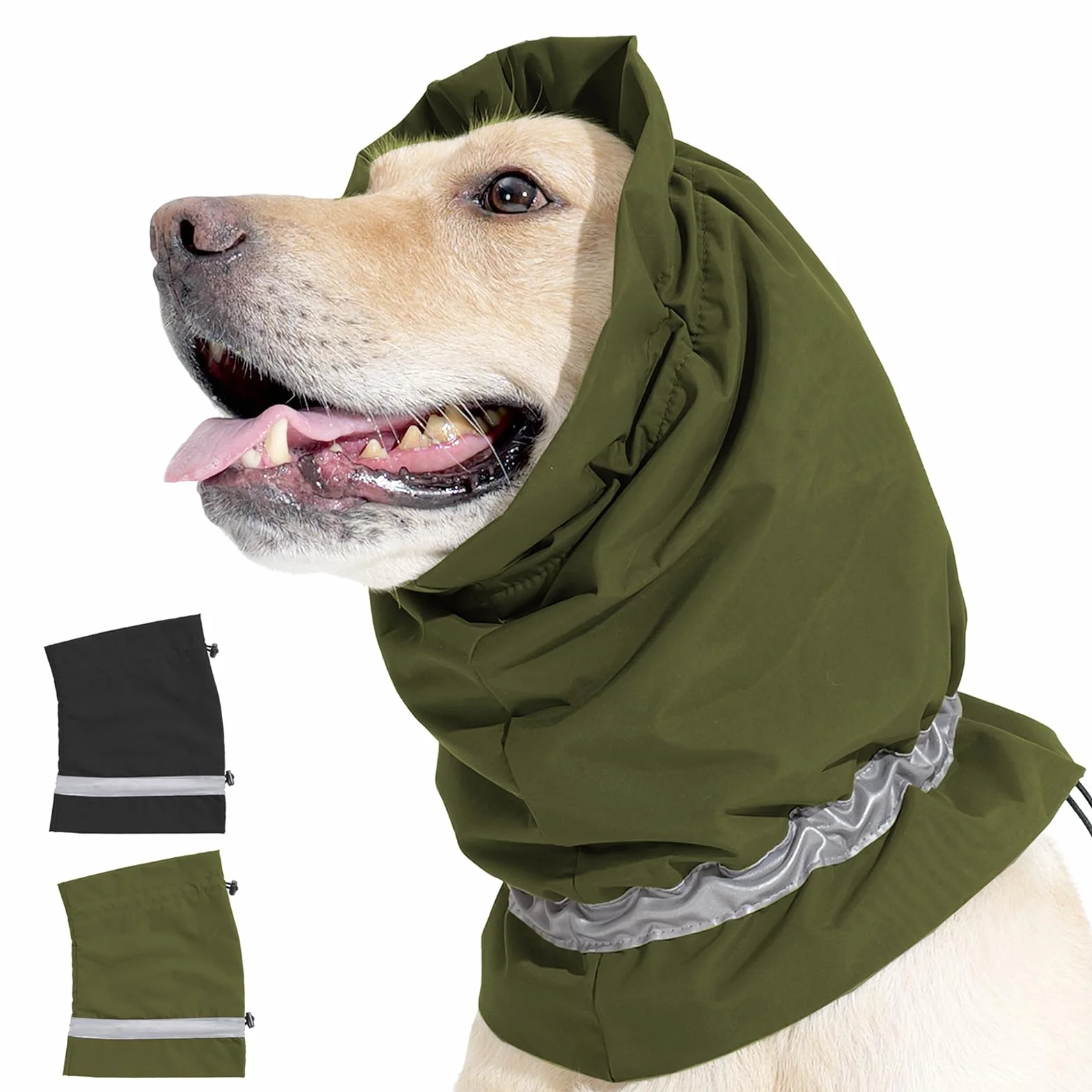 Paraorecchie impermeabili per cani per protezione dal rumore, protettori per orecchie cani regolabili con coulisse e strisce riflettenti, scaldacollo caldo per animali domestici (verde, L)