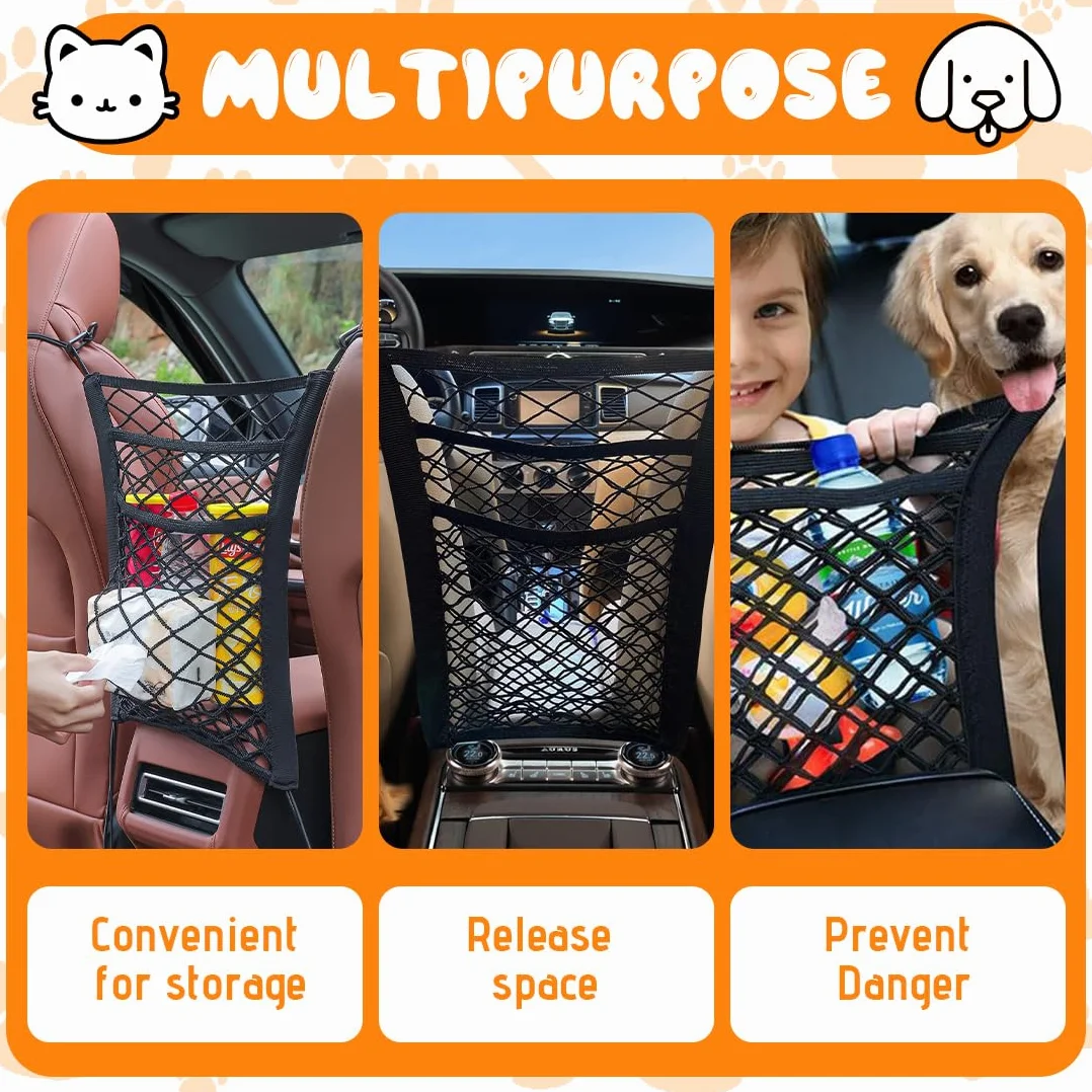 1 pcs Rete barriera per animali domestici, portaoggetti a 3 Strati per Cani Universale, Rete Barriera Divisoria Auto, divisore per cani e auto, per viaggi di sicurezza, per auto, SUV, camion