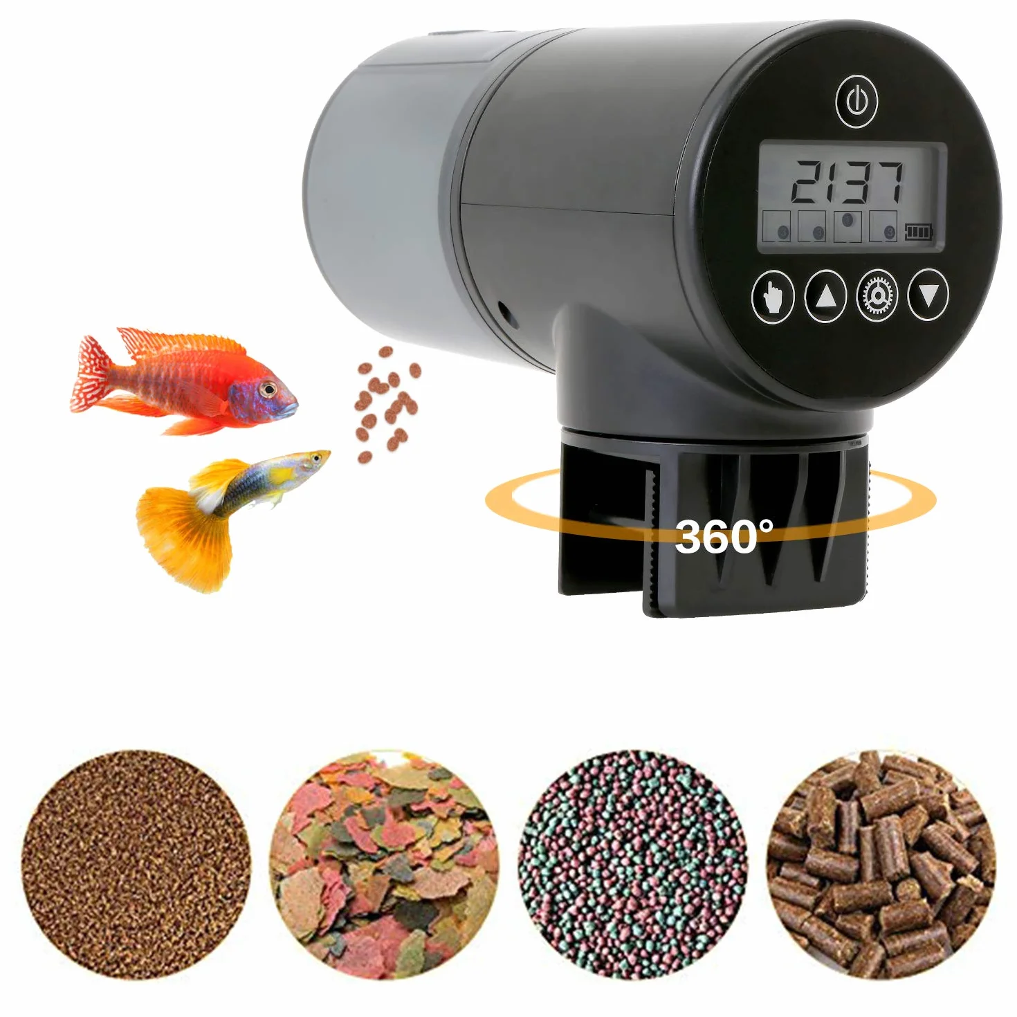 Mangiatoia Automatica per Acquario, Distributori di Cibo per Pesci Tartarughe con Display LCD, capacità di Serbatoio 200mL , Impostazione del Tempo di Mangime