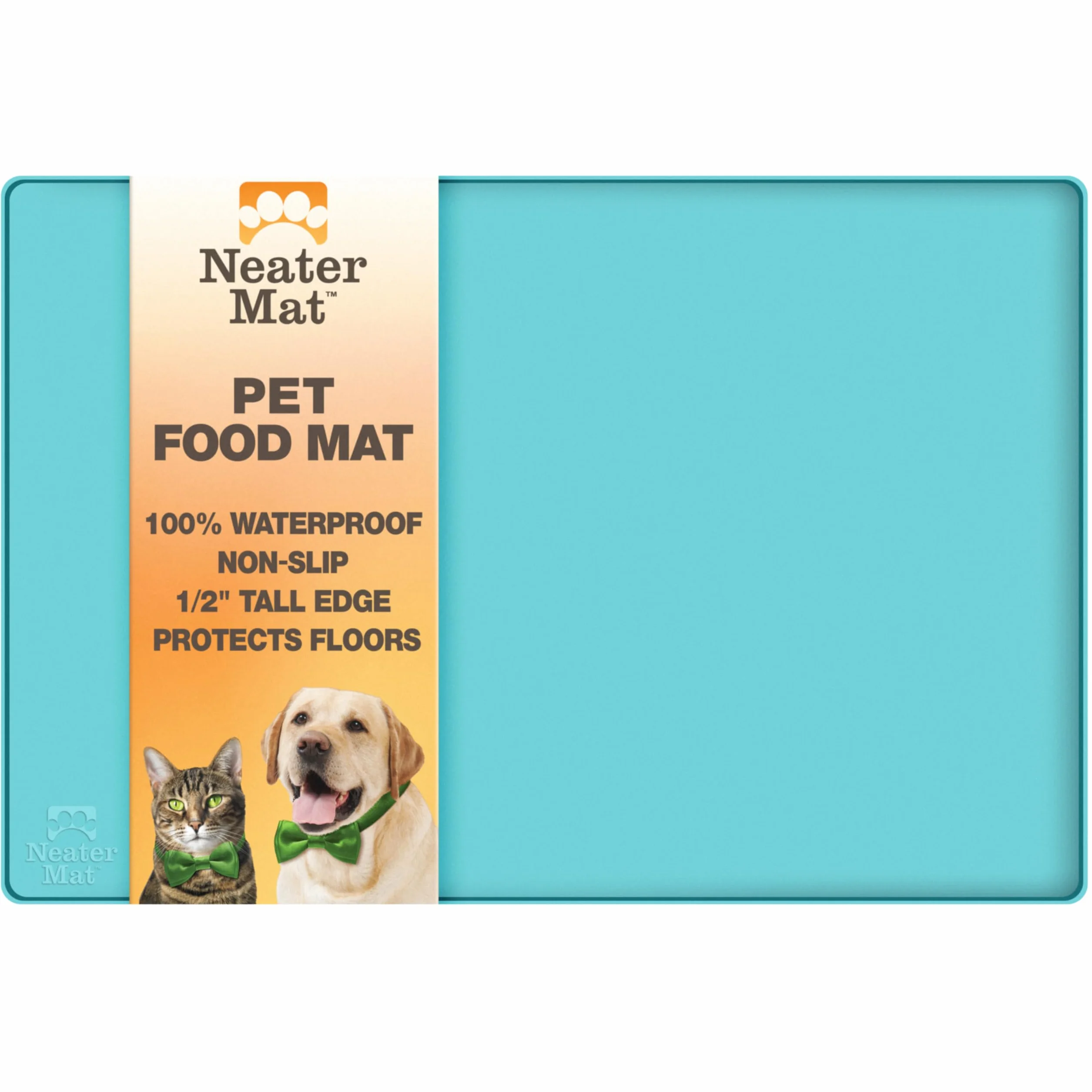 Neater Pet Brands Neater Mat - Tappetino impermeabile in silicone per animali domestici, protegge i pavimenti da cibo e acqua (Acqua Marina, 40,6 x 25,5 cm Silicone)