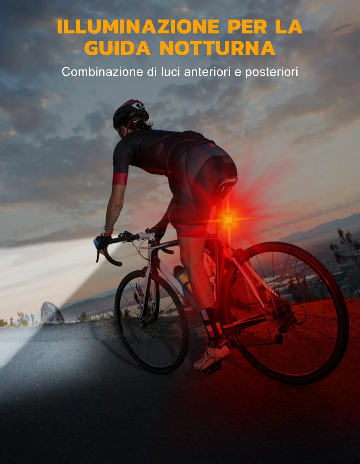 CIRYCASE Luci Bici Kit, Ricaricabile USB & Impermeabili IP65 Luci Bicicletta LED con Fascio Luminoso Spot & Flood, 8+12 modalità Ultra Luminose Luce Bici Anteriori e Posteriori