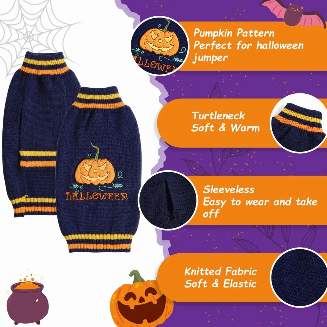 Costume Zucca Caldi Vestito Halloween per Cane Gatto Maglione Blu XS