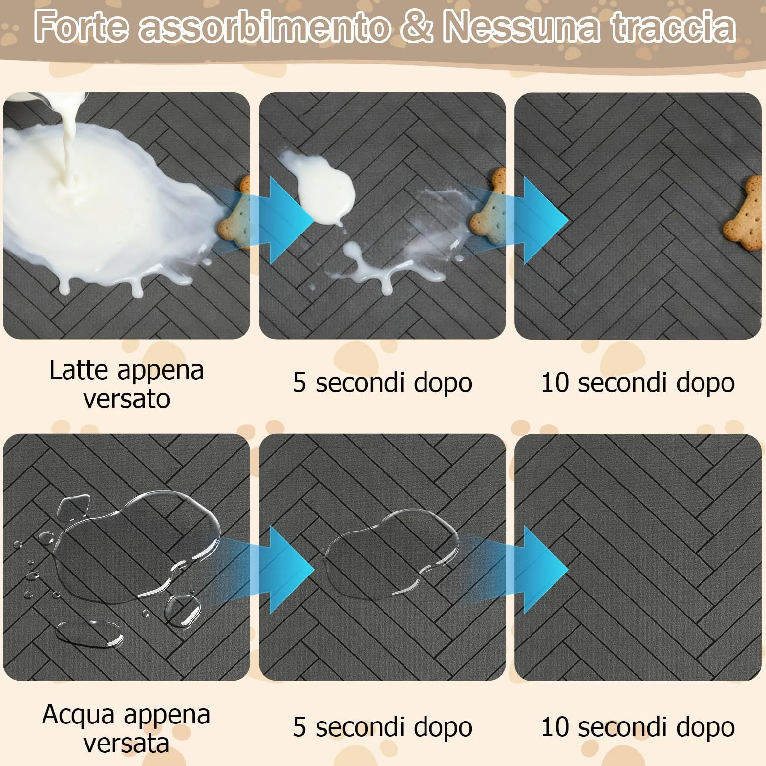 Tappetino Assorbente per Cani e Gatti, Tappetini di Alimentazione, Antiscivolo e Lavabile, Asciugatura Rapida in Diatomea, Tovaglietta per Ciotole di Animali Domestici, Grigio Scuro, 30 x 50 cm