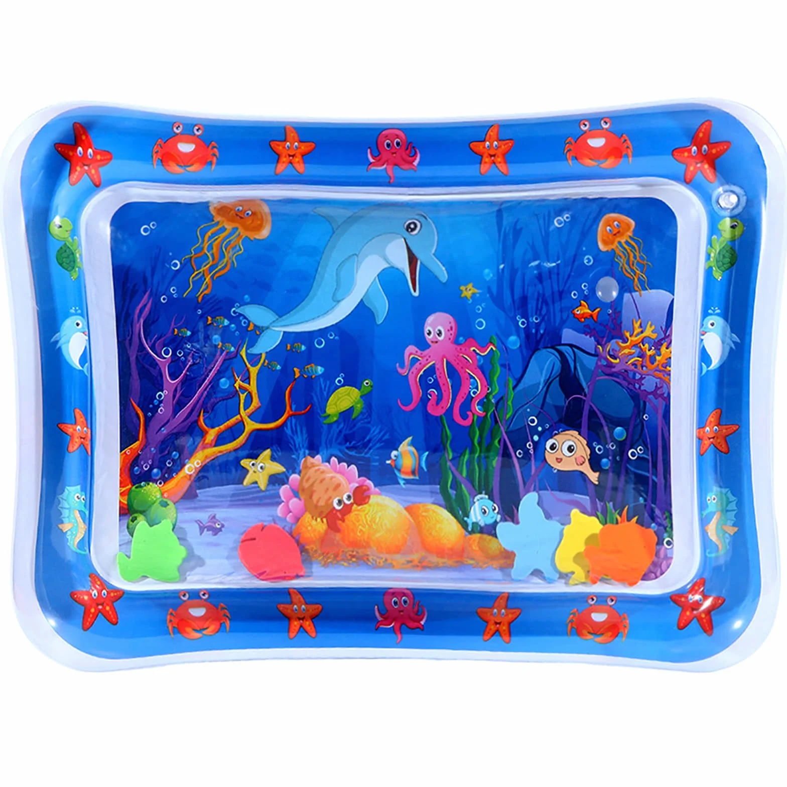 Vinuwu Tappetino gonfiabile ad acqua spesso e confortevole, 50 x 69 cm, delfino con 10 adesivi