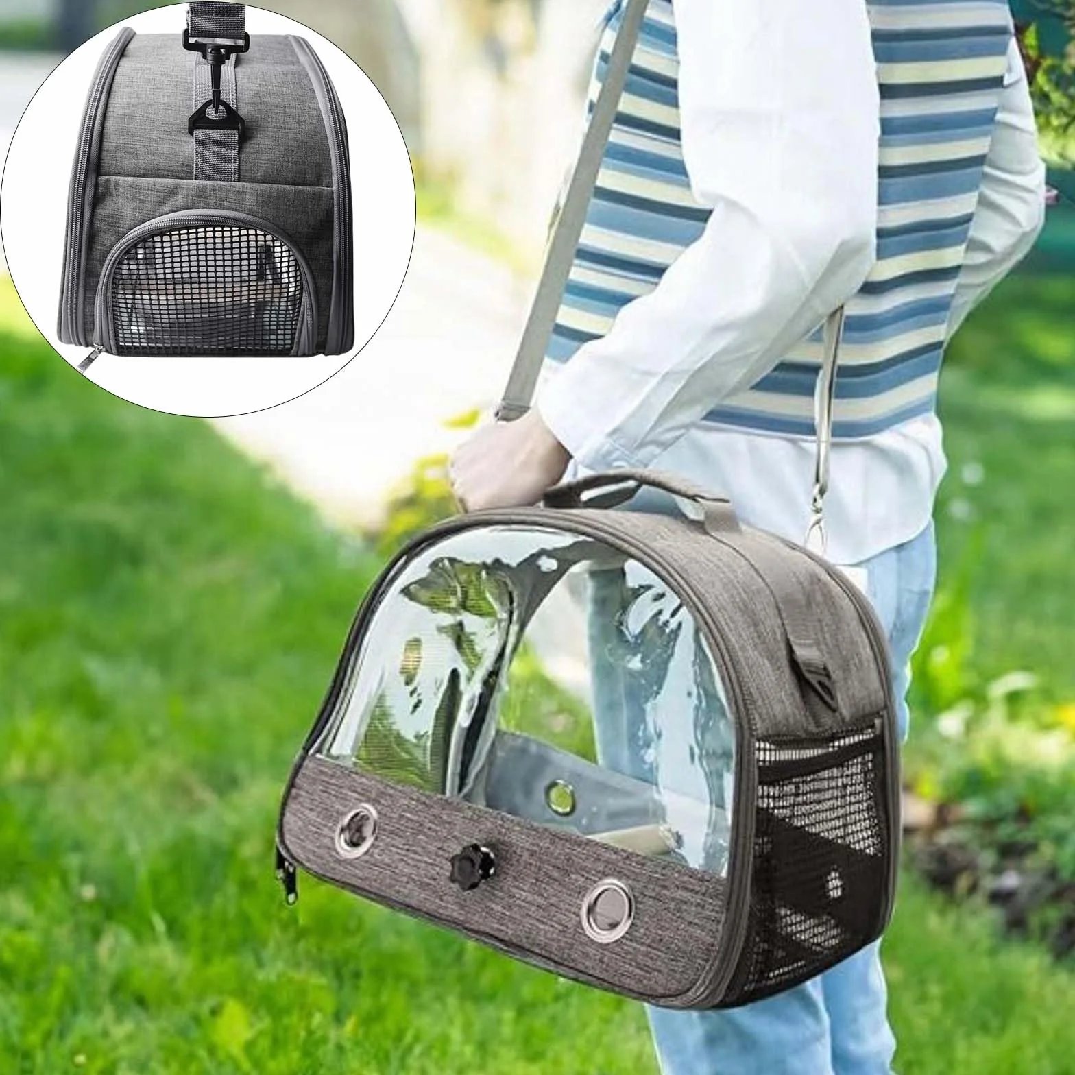 Borsa per il trasporto per uccelli con asta in acciaio inox, per pappagalli, pappagalli, piccoli animali, per viaggi, escursioni, campeggio, pieghevole a 180°
