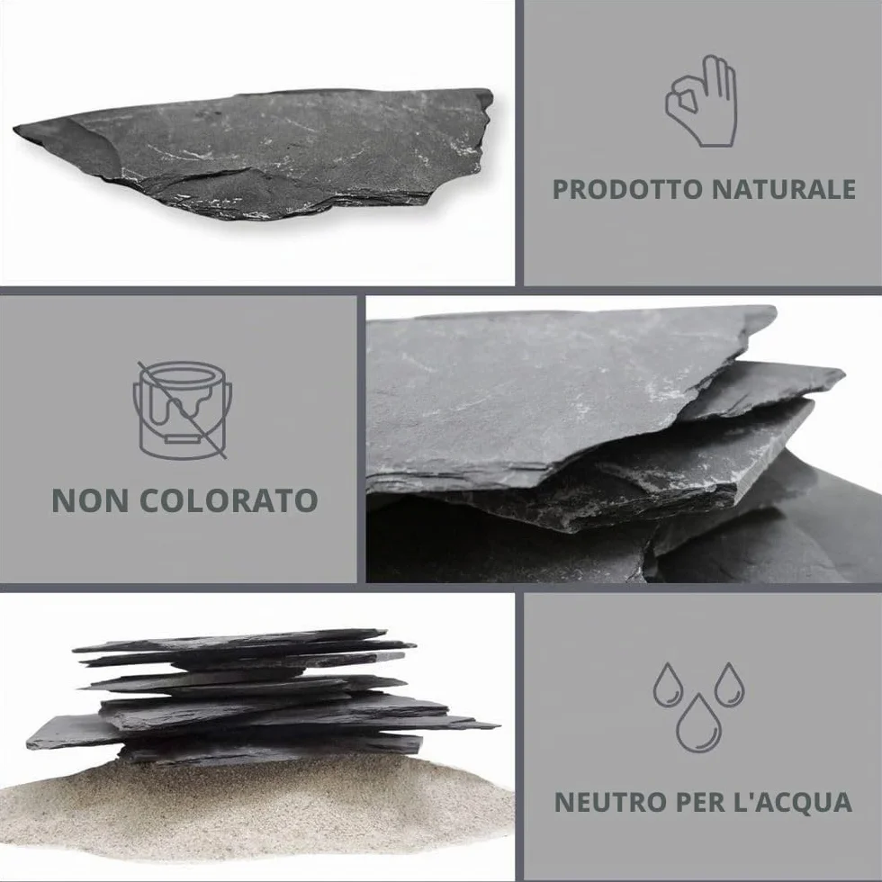 AquaOne Piastre per Acquario in Ardesia | Pietre Naturali 1 Pezzo di Ardesia 1,4-2,0 kg | Dimensioni 10-30 cm per Pietra | Decorazione per Aquascaping, Terrario