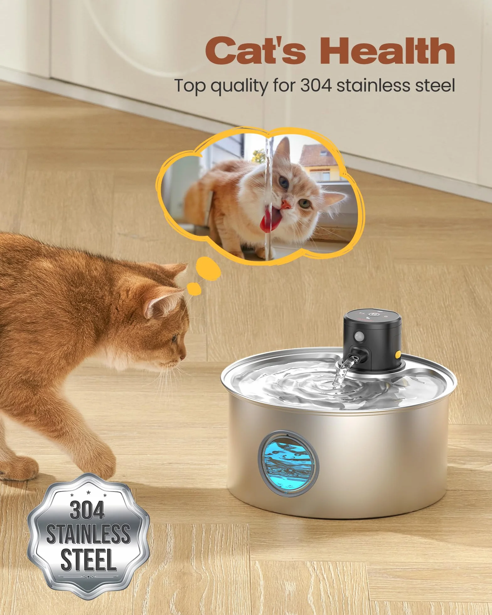 Fontanella per Gatti senza Fili: Dispenser Acqua con Sensore di Movimento - Distributore a Batteria Ricaricabile - 3.2L Abbeveratoio senza Cavo - con 6 Filtro + 3 Spugna