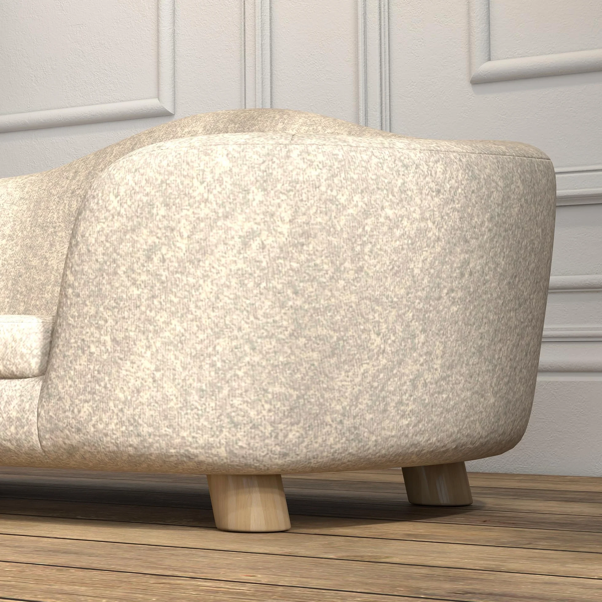 PawHut Divano per animali domestici, letto per cani, divano per cani, divano con cuscino, tasca posteriore in peluche, in legno di pino bianco, 70 x 47 x 30 cm