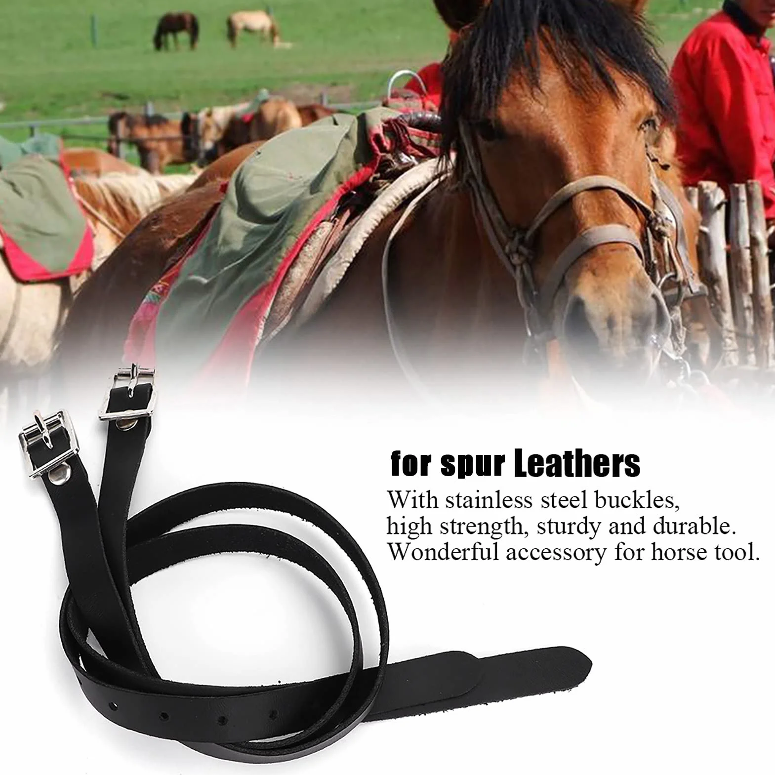 TOPINCN Cinturini in Cuoio per speroni, Cuoio 50cm Cinturini esclusivi per speroni 1 Paio per Cavallo