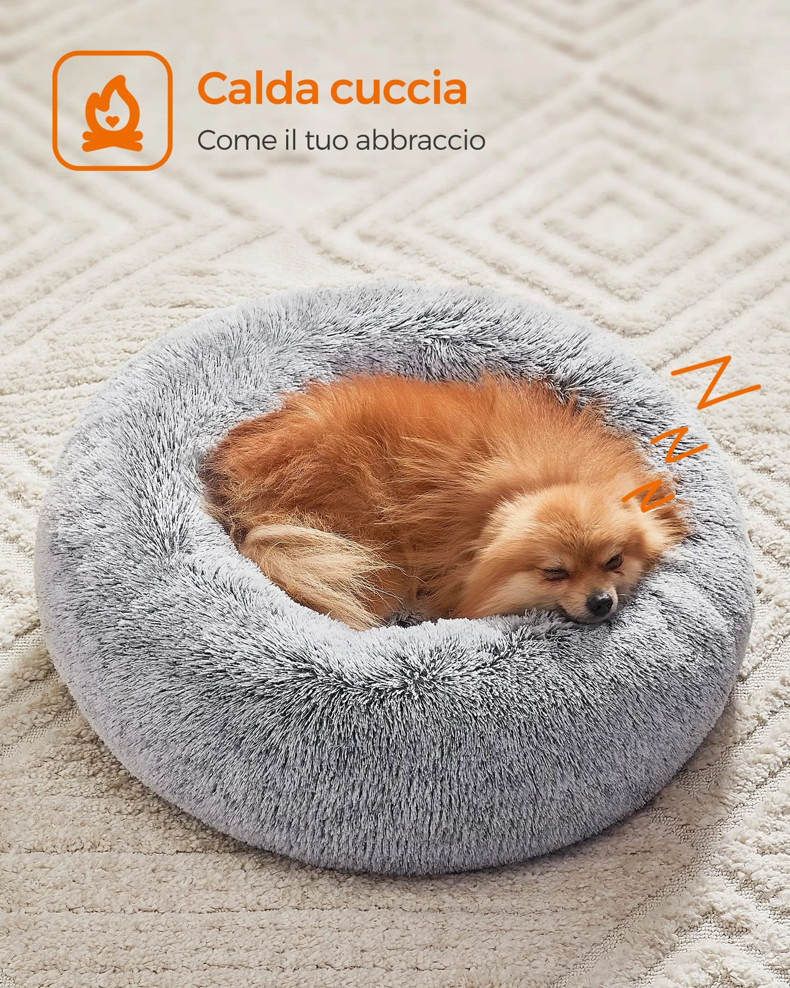 Feandrea Cuccia Cane Interno a Ciambella, Cuscino Lavabile, Diametro 60 cm, Grigio Ombré