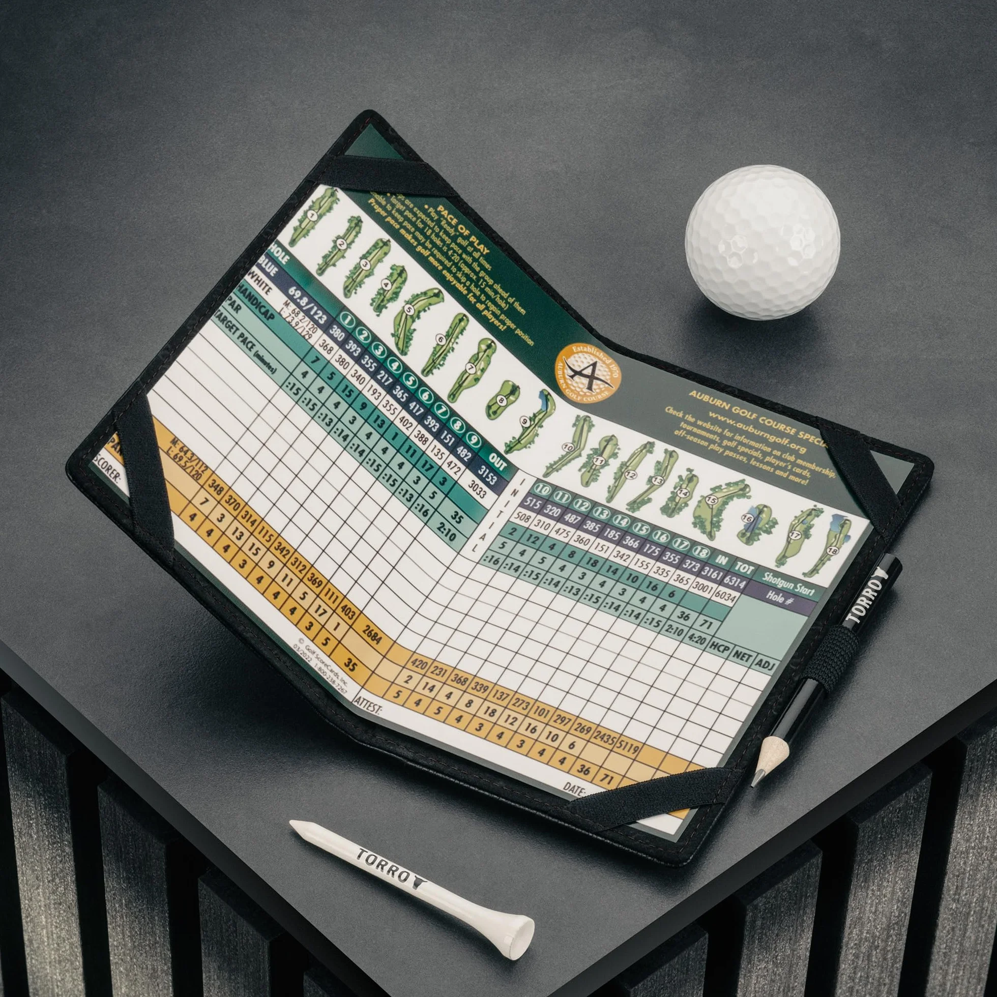 Torro Porta Segnapunti da Golf in Vera Pelle con Slot per Carte e Passante per Matita