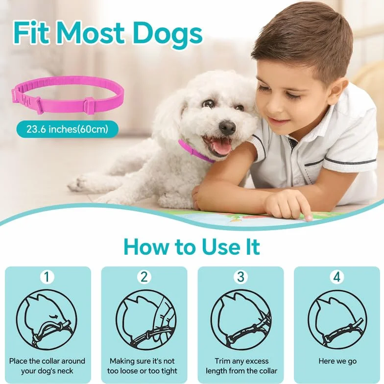 WEALLIN Collare Calmante per Cani Anti-Ansia Regolabile Impermeabile Naturale Feromoni 60 Giorni 2pz Rosa