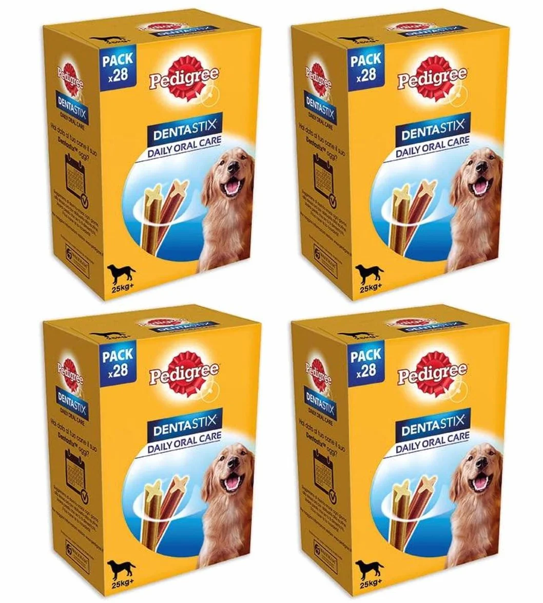 Pedigree Dentastix Snack per la Igiene Orale (Cane Grande +25 kg) 270 g 28 Pezzi - 4 Confezioni da 28 Pezzi (112 Pezzi totali)