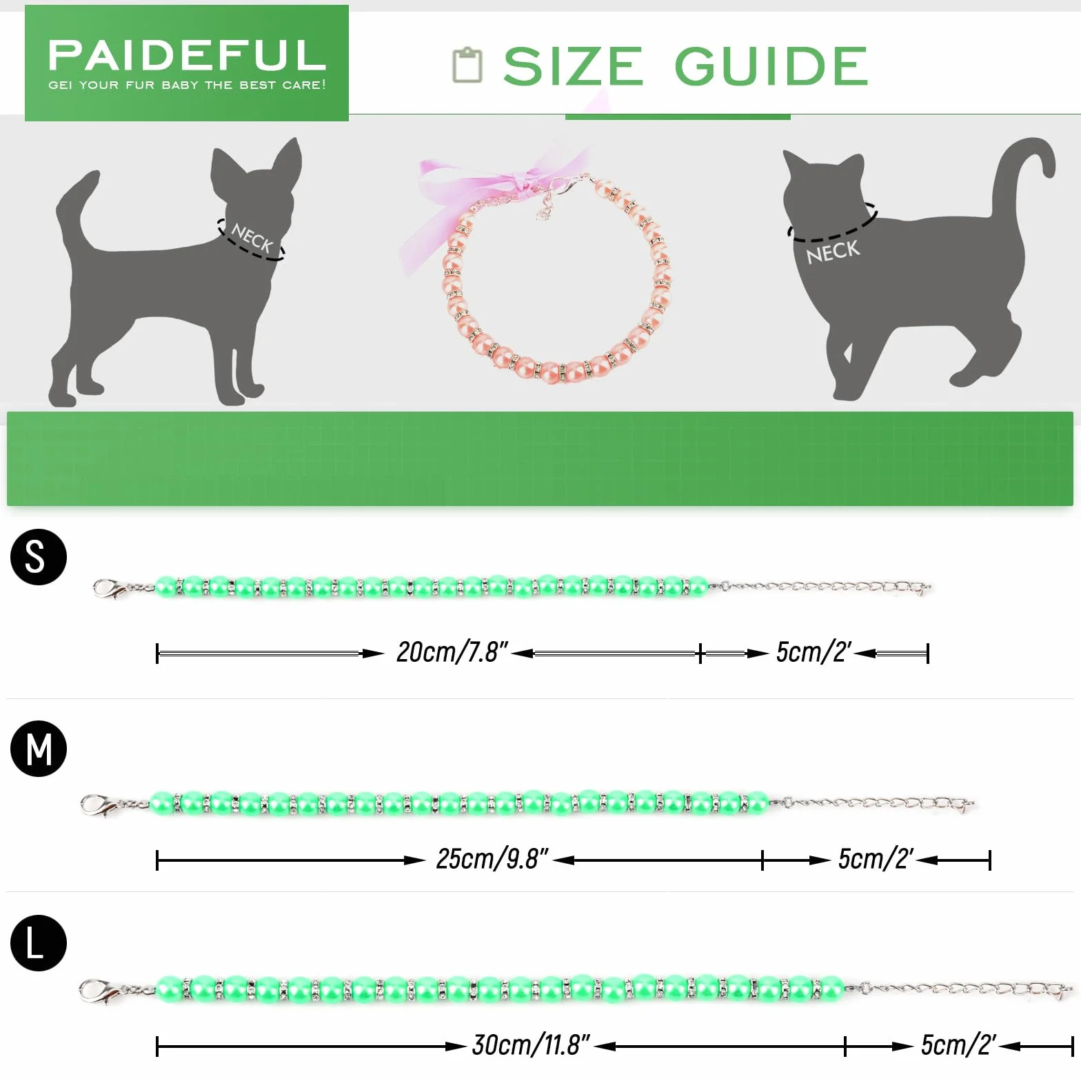 PAIDEFUL Collana per cani di piccola taglia con perline di perle e ciondolo osso diamante gioiello regolabile leggero rosa M