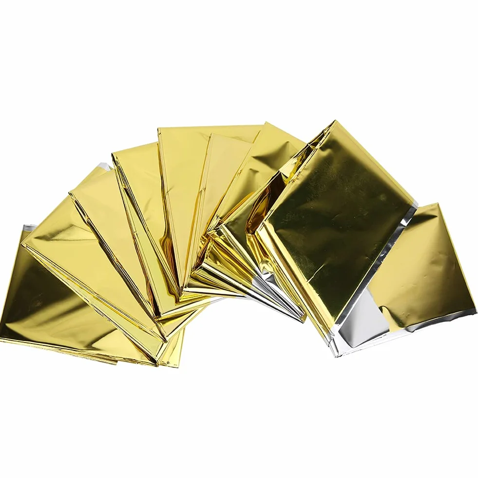 5 Pezzi Coperta di Sopravvivenza di Emergenza, Coperte Spaziali in Lamina Termica Coperta Riflettente Impermeabile per Esterni Sacco a Pelo di Emergenza per Campeggio/Escursionismo/Terremoto(oro)